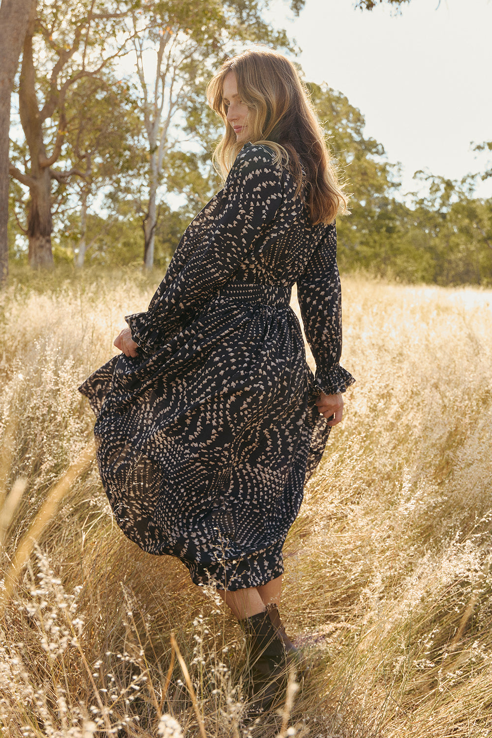 Maye Frill Dress in Wild Jasmine | Adrift Clothing