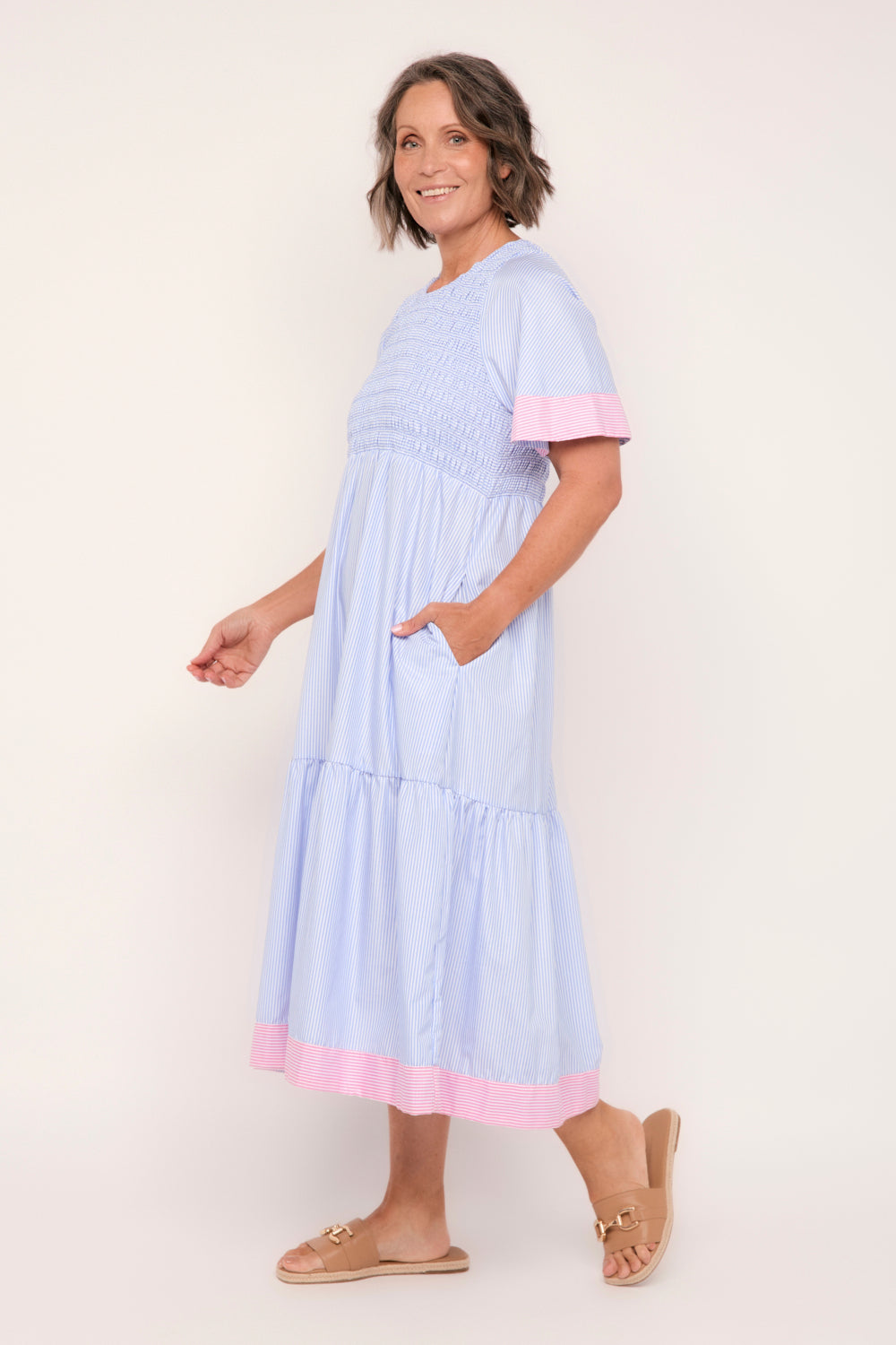 Minden Midi Flutter Sleeve Dress in Sunny Day Stripes