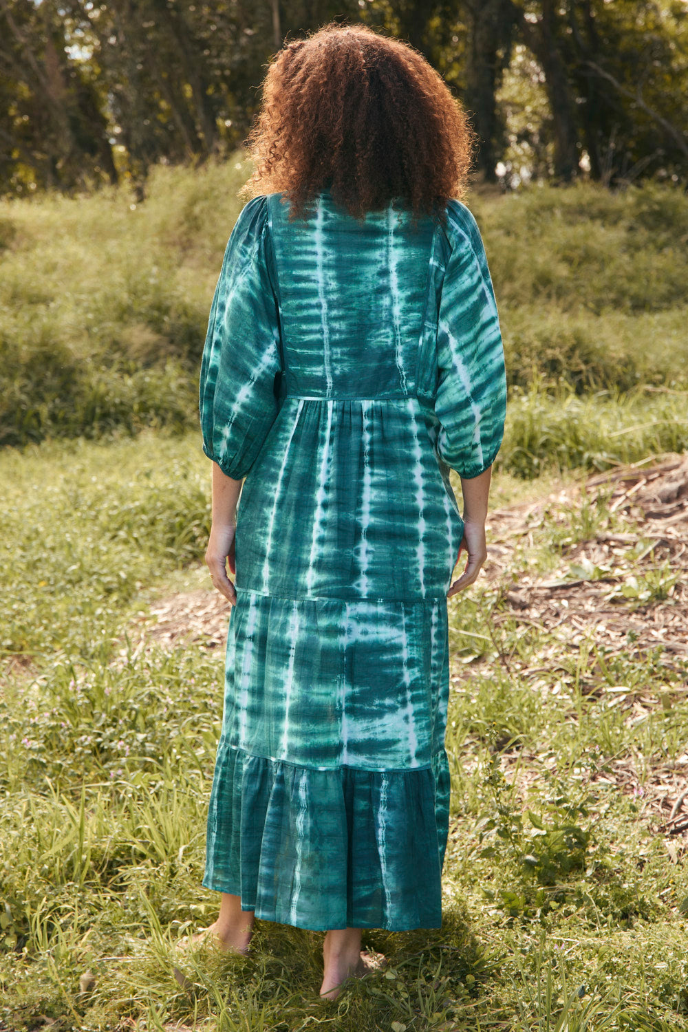 Mirabelle Frill Dress in Shibori Green
