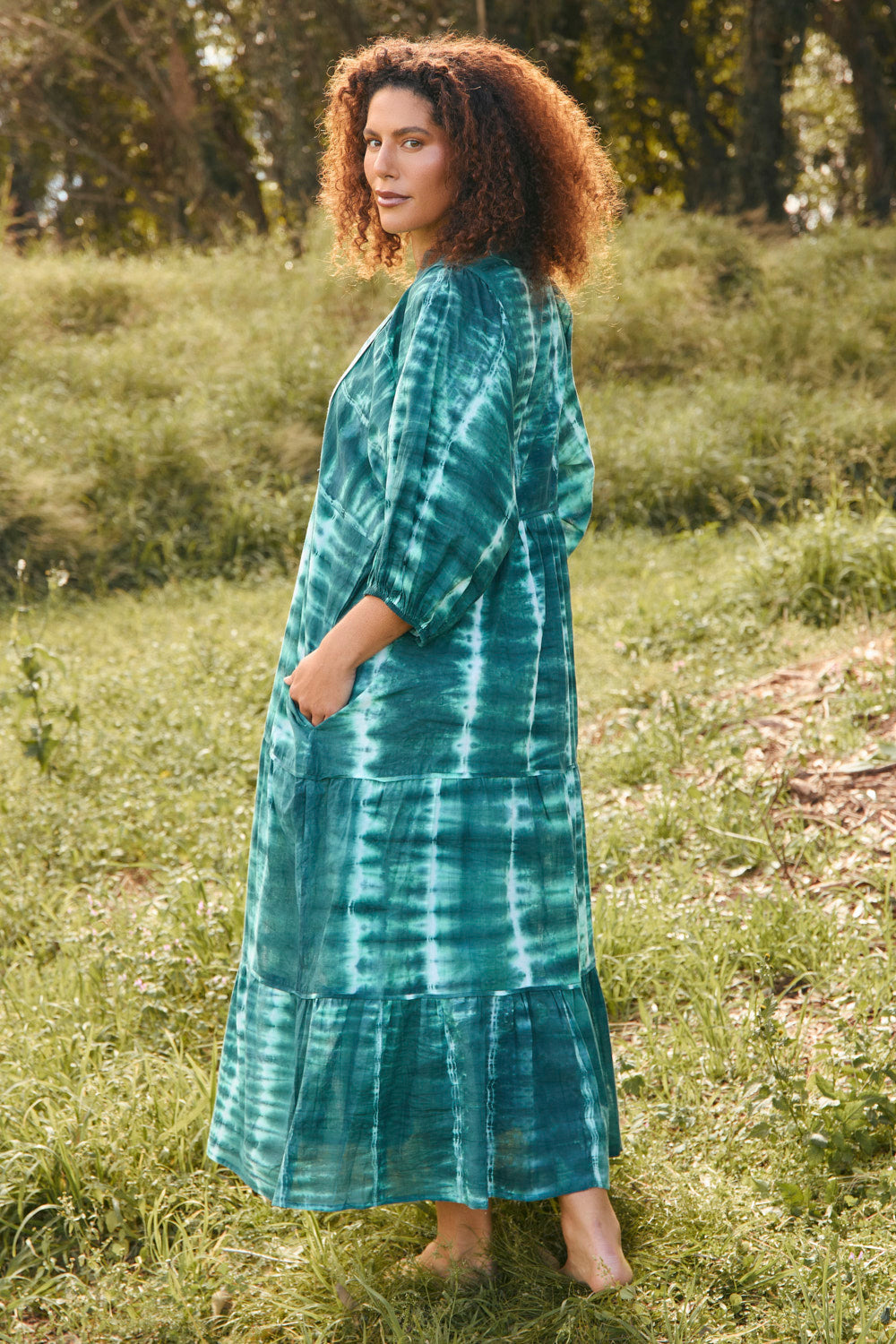 Mirabelle Frill Dress in Shibori Green