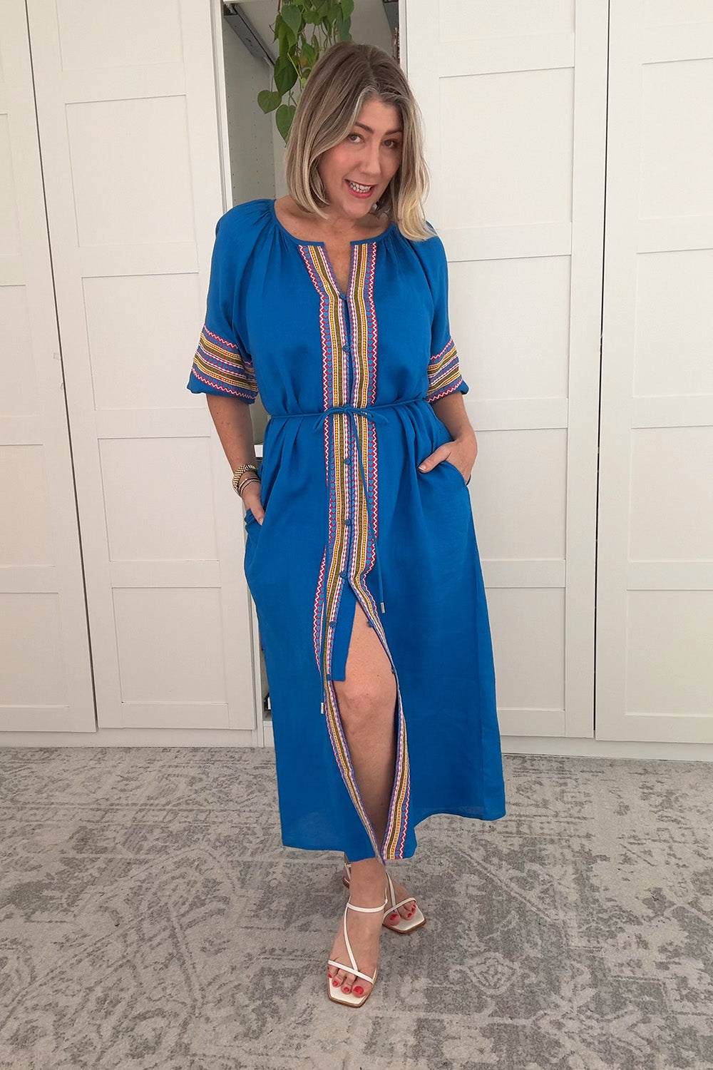 Winnie Linen Tunic Dress in Mediterranean