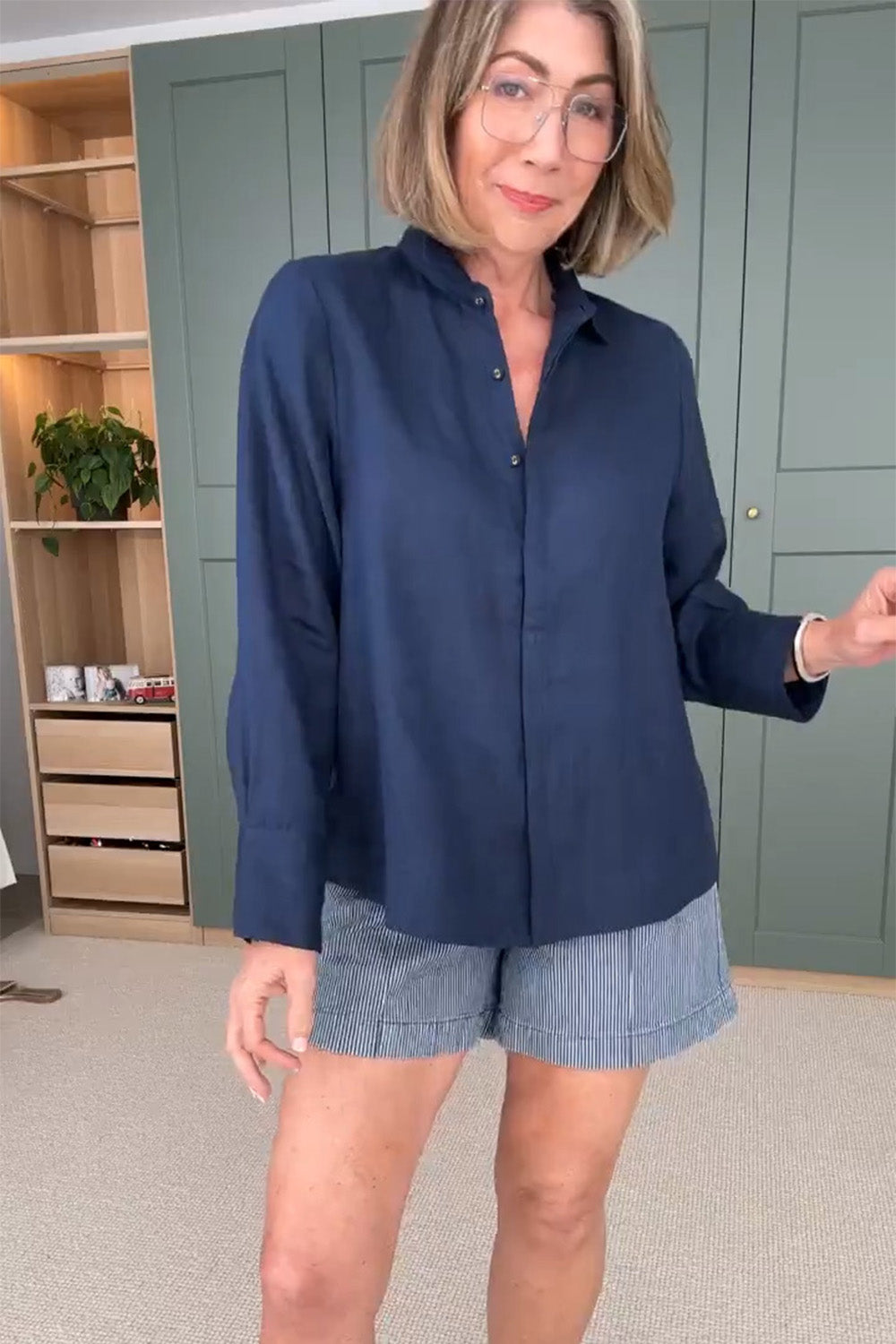 Lainey Denim A-Line Shorts in Stripe