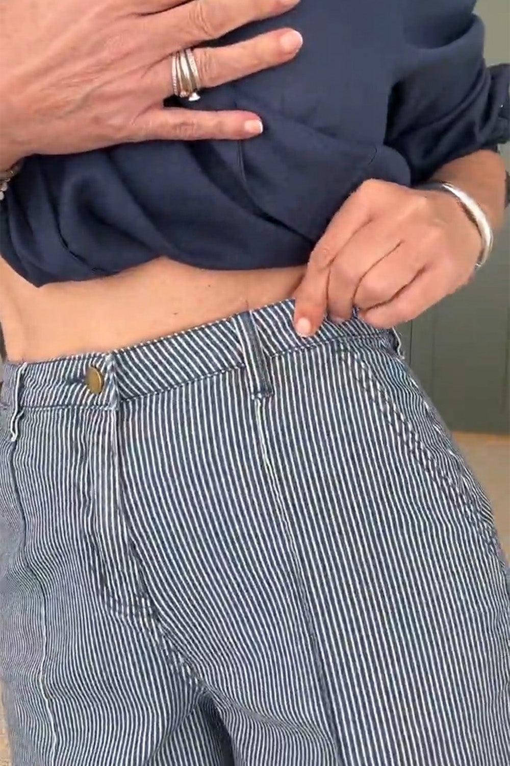 Lainey Denim A-Line Shorts in Stripe