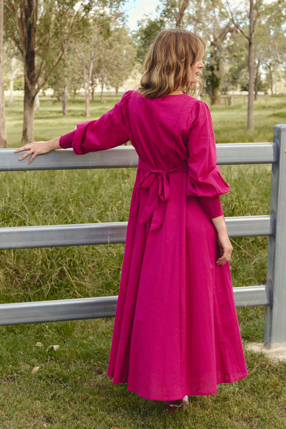 Ophelia Button Through Dress in Magenta