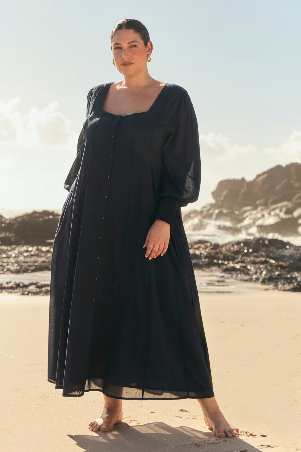 Ophelia Button Through Dress in Navy