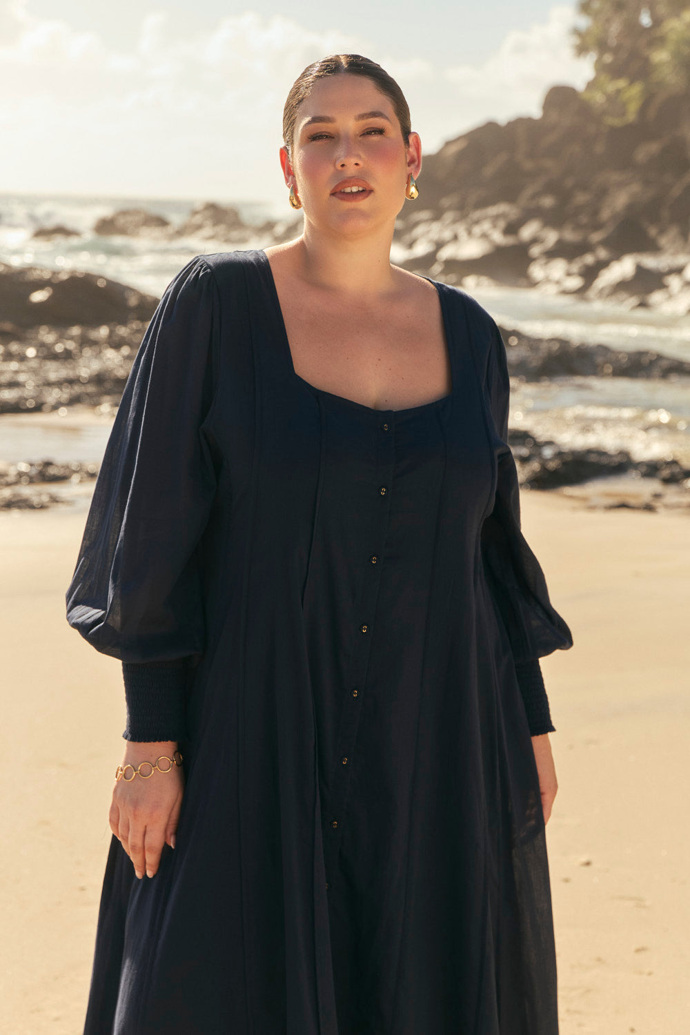 Ophelia Button Through Dress in Navy