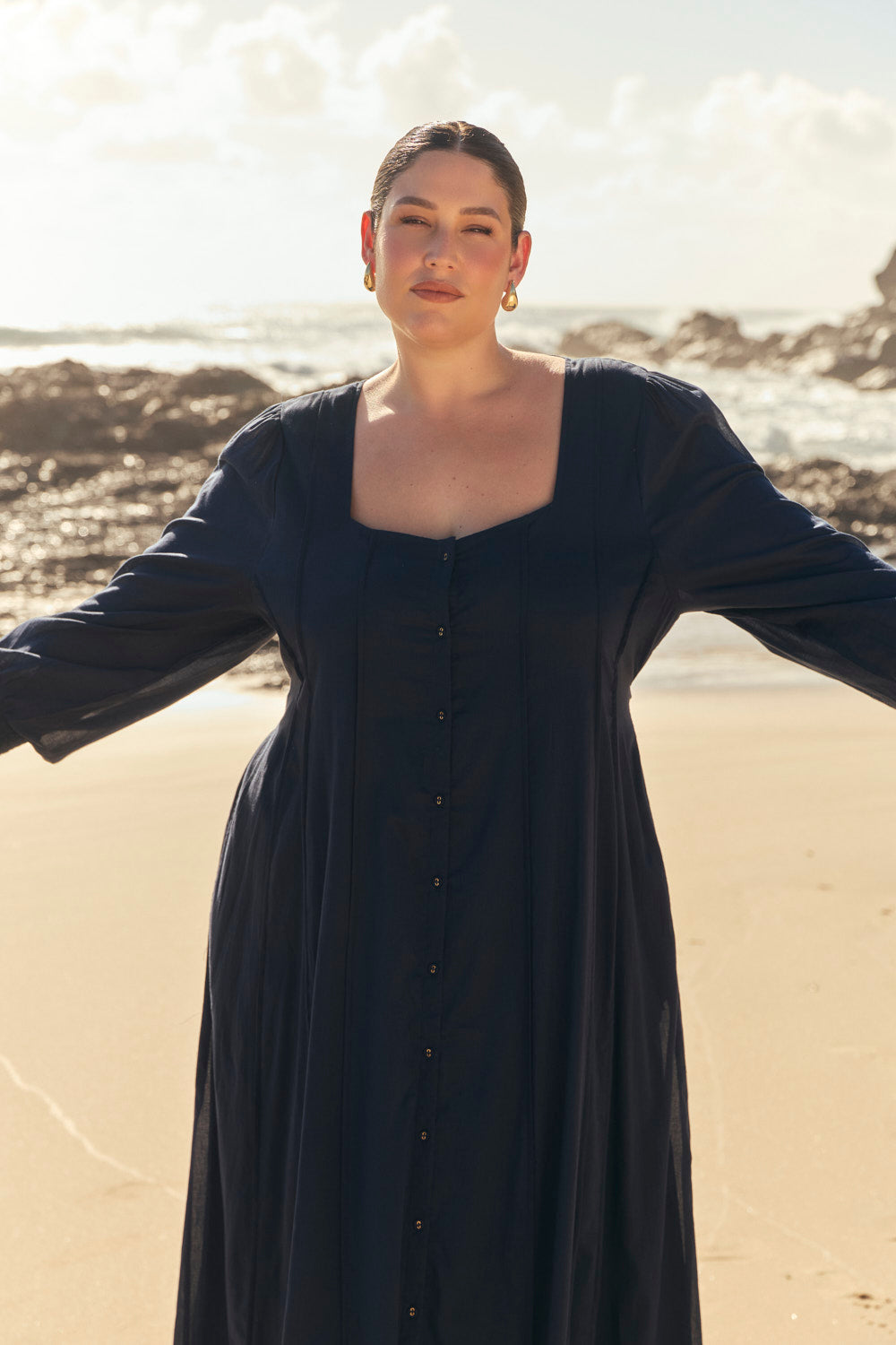 Ophelia Button Through Dress in Navy