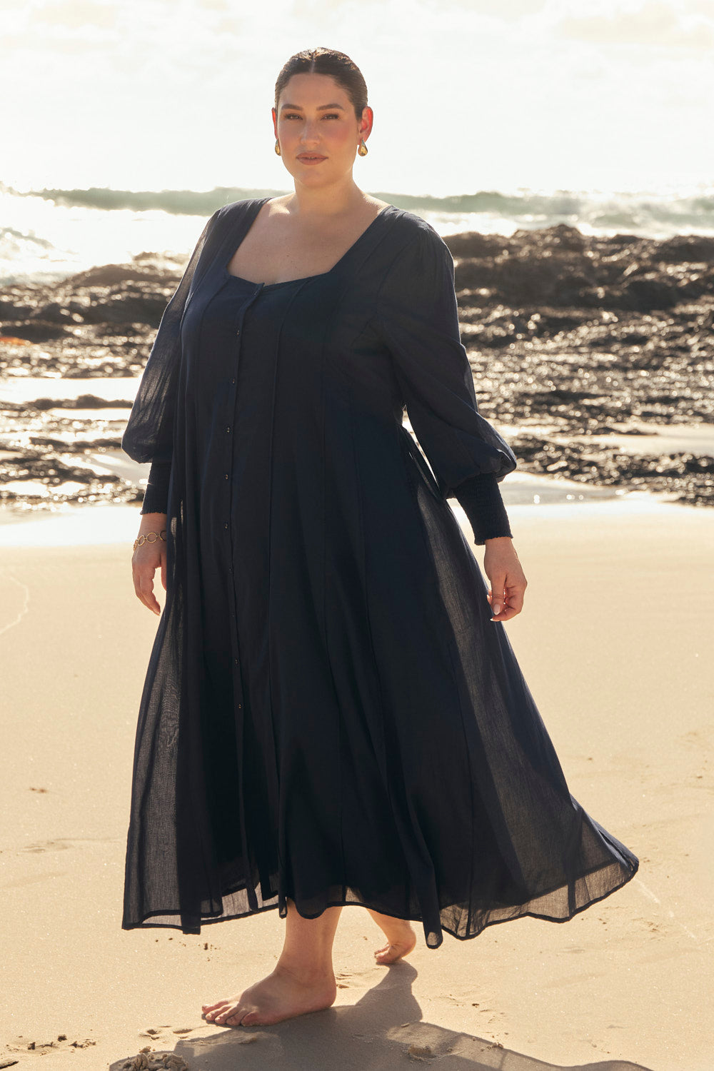 Ophelia Button Through Dress in Navy