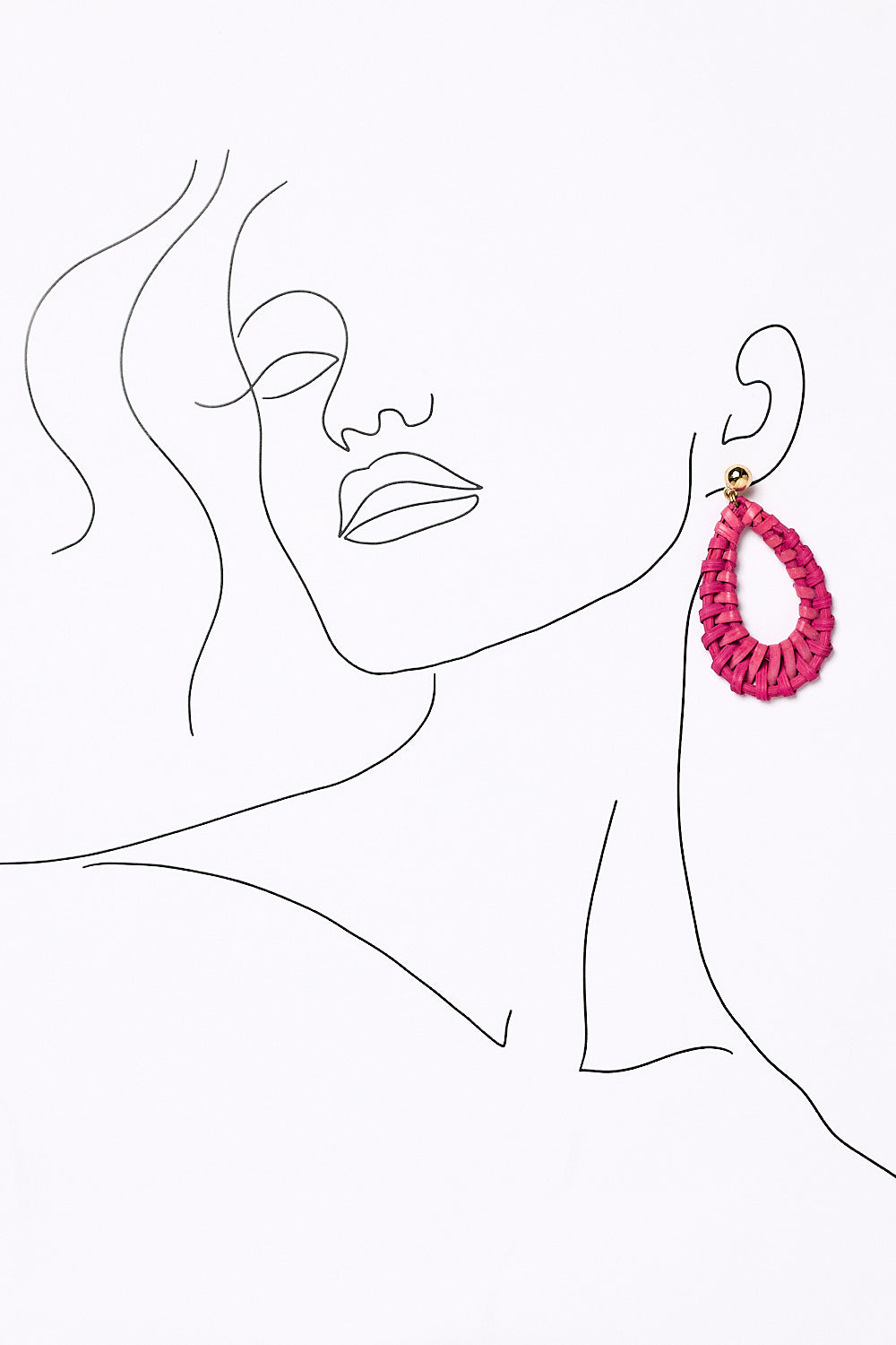 Oval Raffia Earrings in Hot Pink