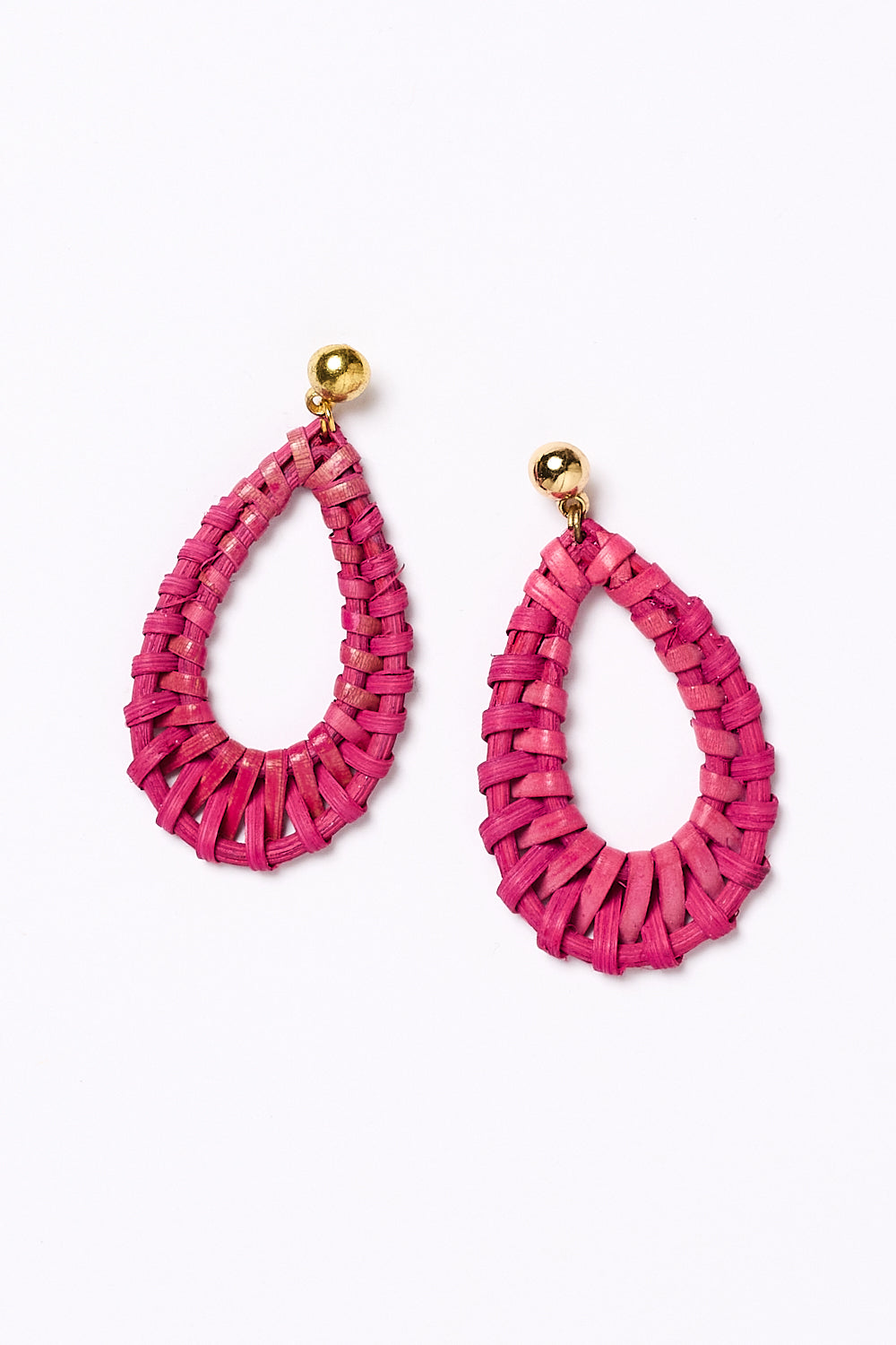 Oval Raffia Earrings in Hot Pink