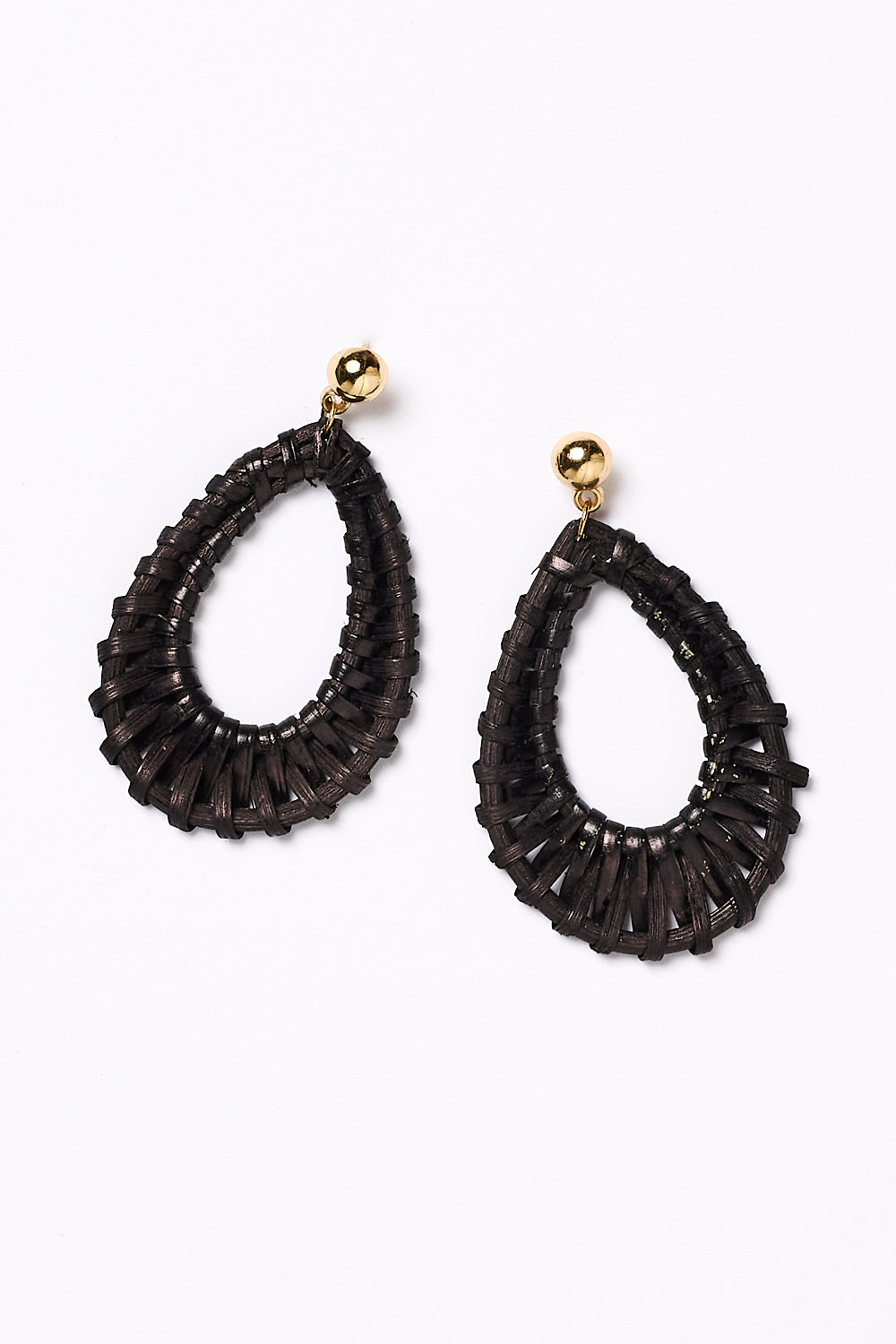 Oval Raffia Earrings in Coal