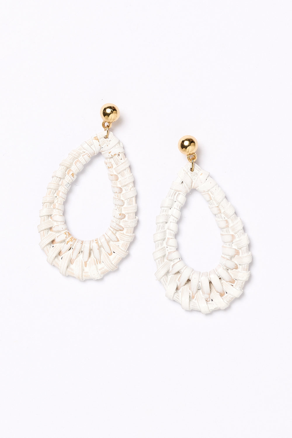 Oval Raffia Earrings in White