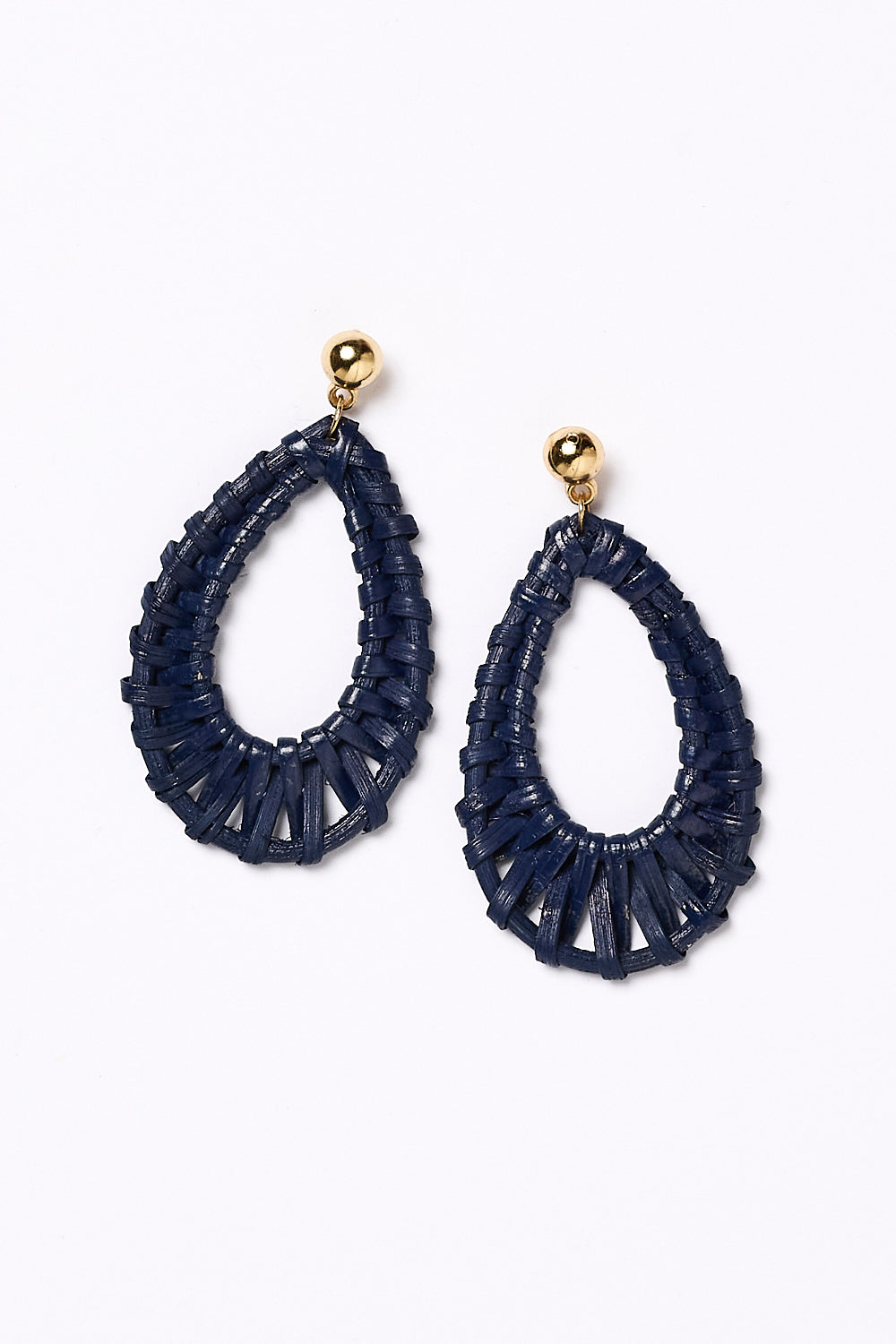 Oval Raffia Earrings in Navy