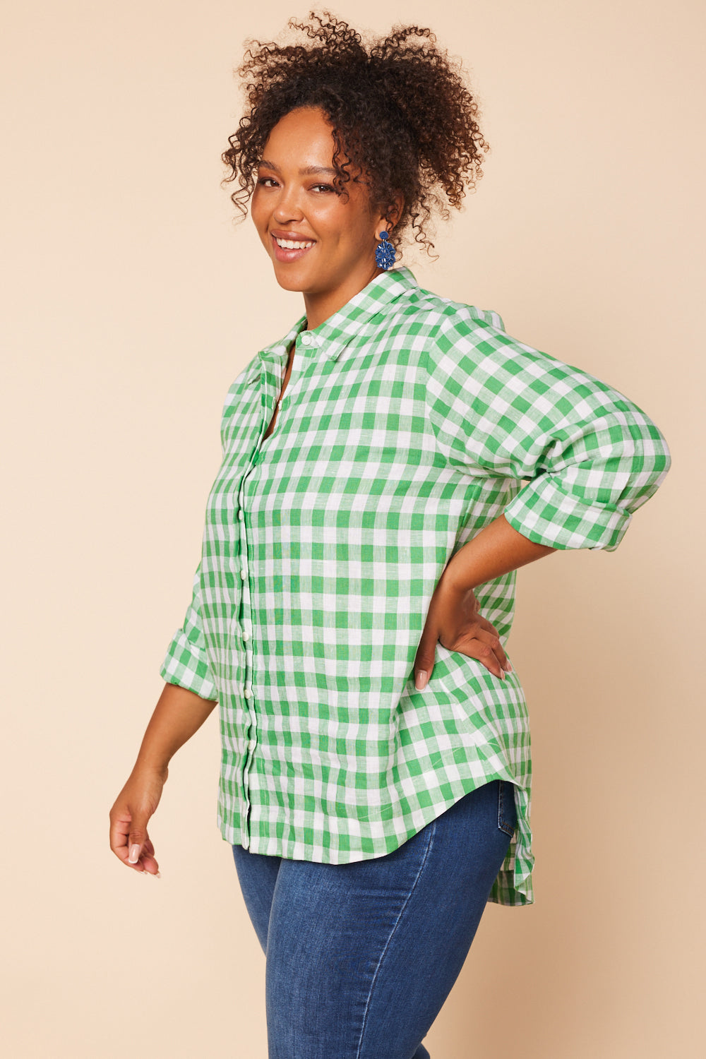 Oversized Linen Boyfriend Shirt in Treviso Green