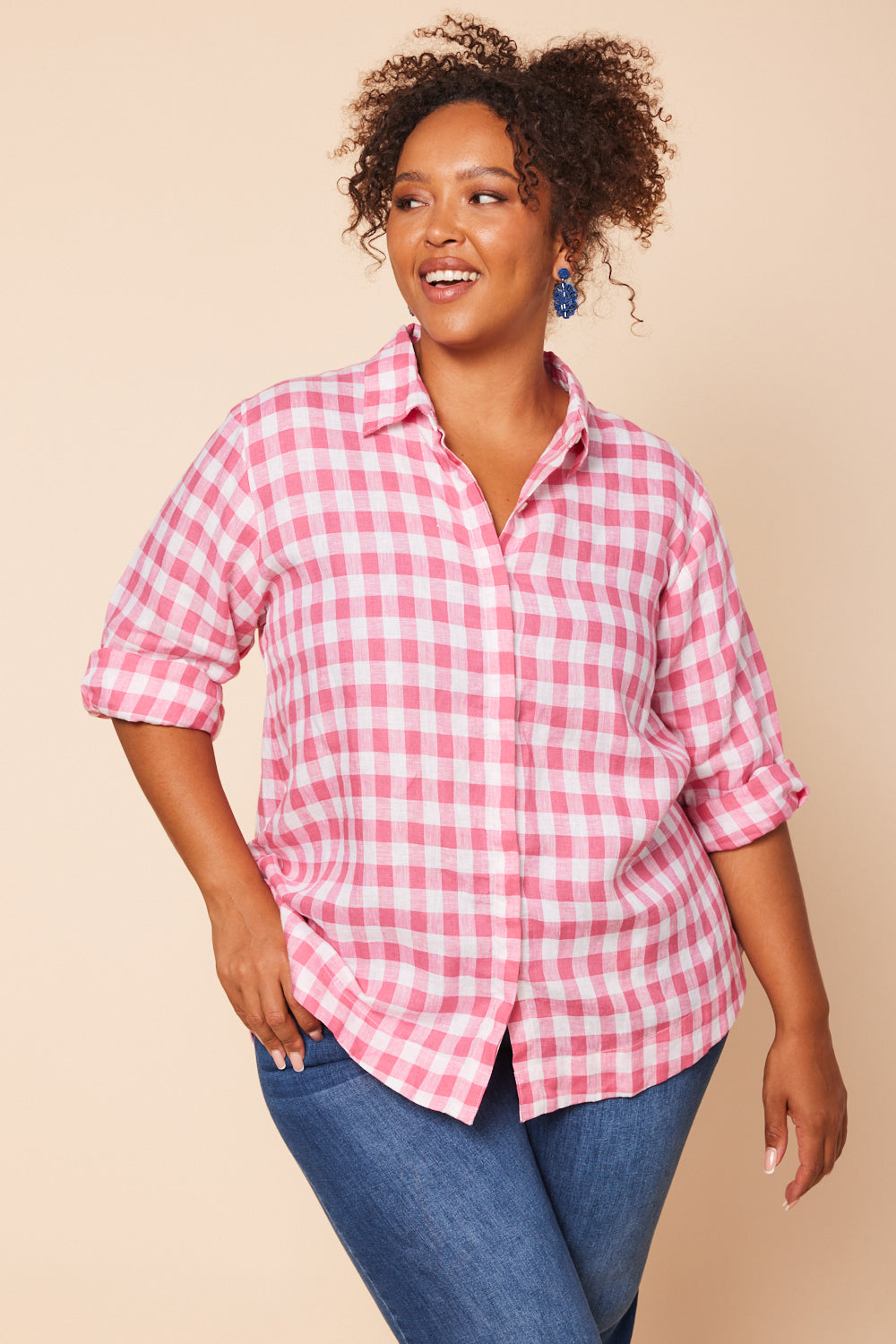 Oversized Linen Boyfriend Shirt in Treviso Pink