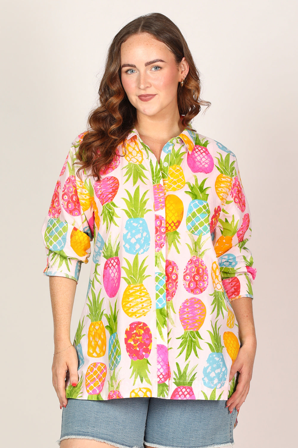 Oversized Boyfriend Shirt in Tropical Sunrise