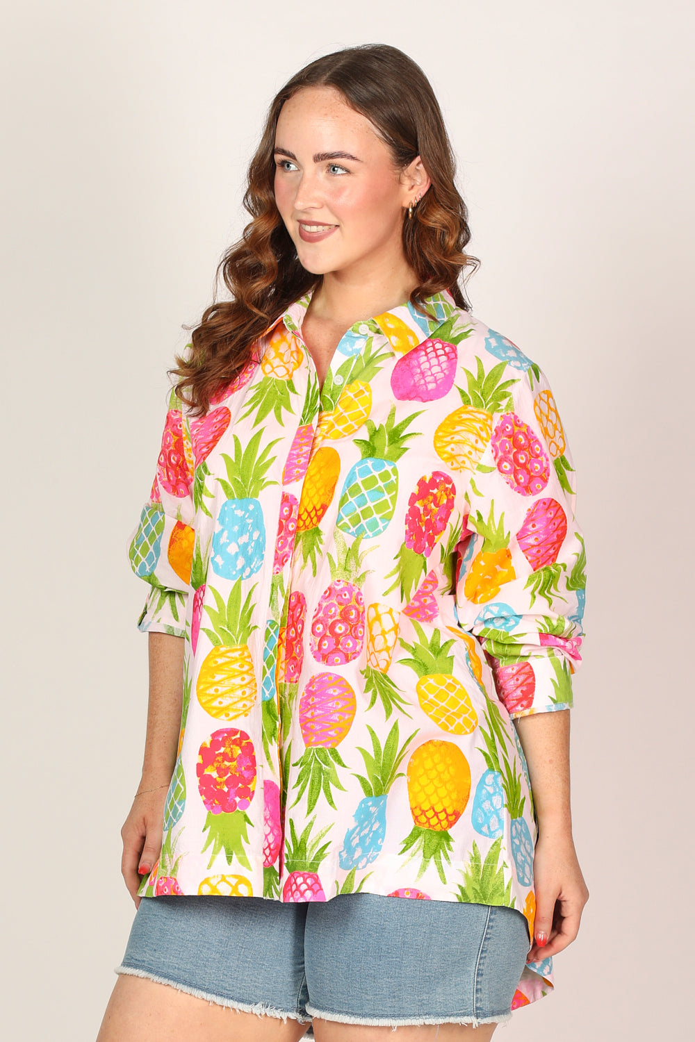 Oversized Boyfriend Shirt in Tropical Sunrise