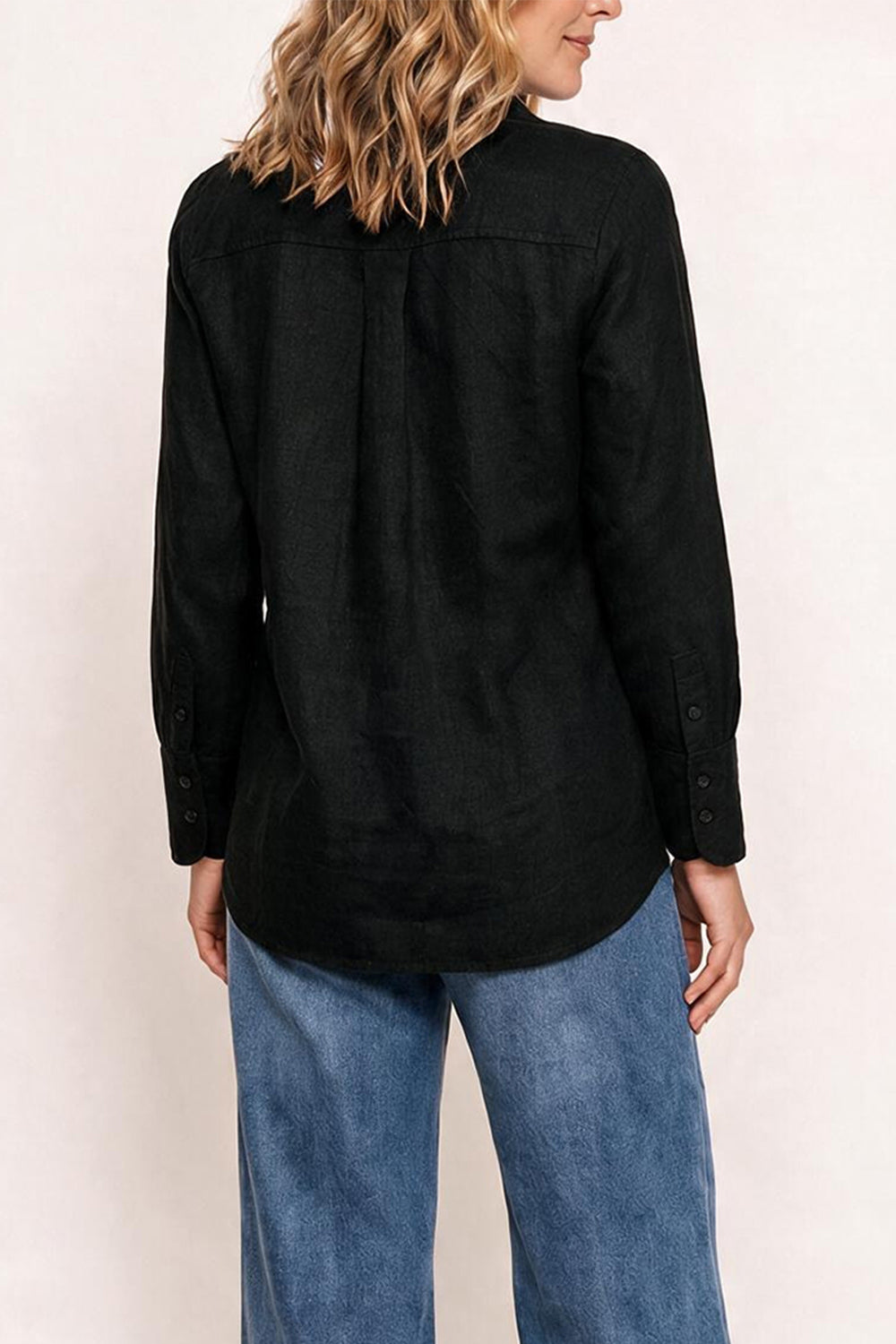Oversized Linen Boyfriend Shirt in Black