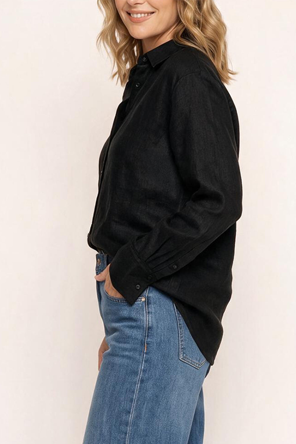Oversized Linen Boyfriend Shirt in Black