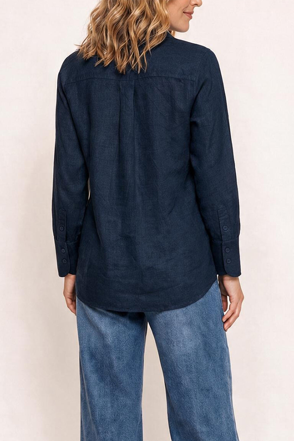 Oversized Linen Boyfriend Shirt in Navy