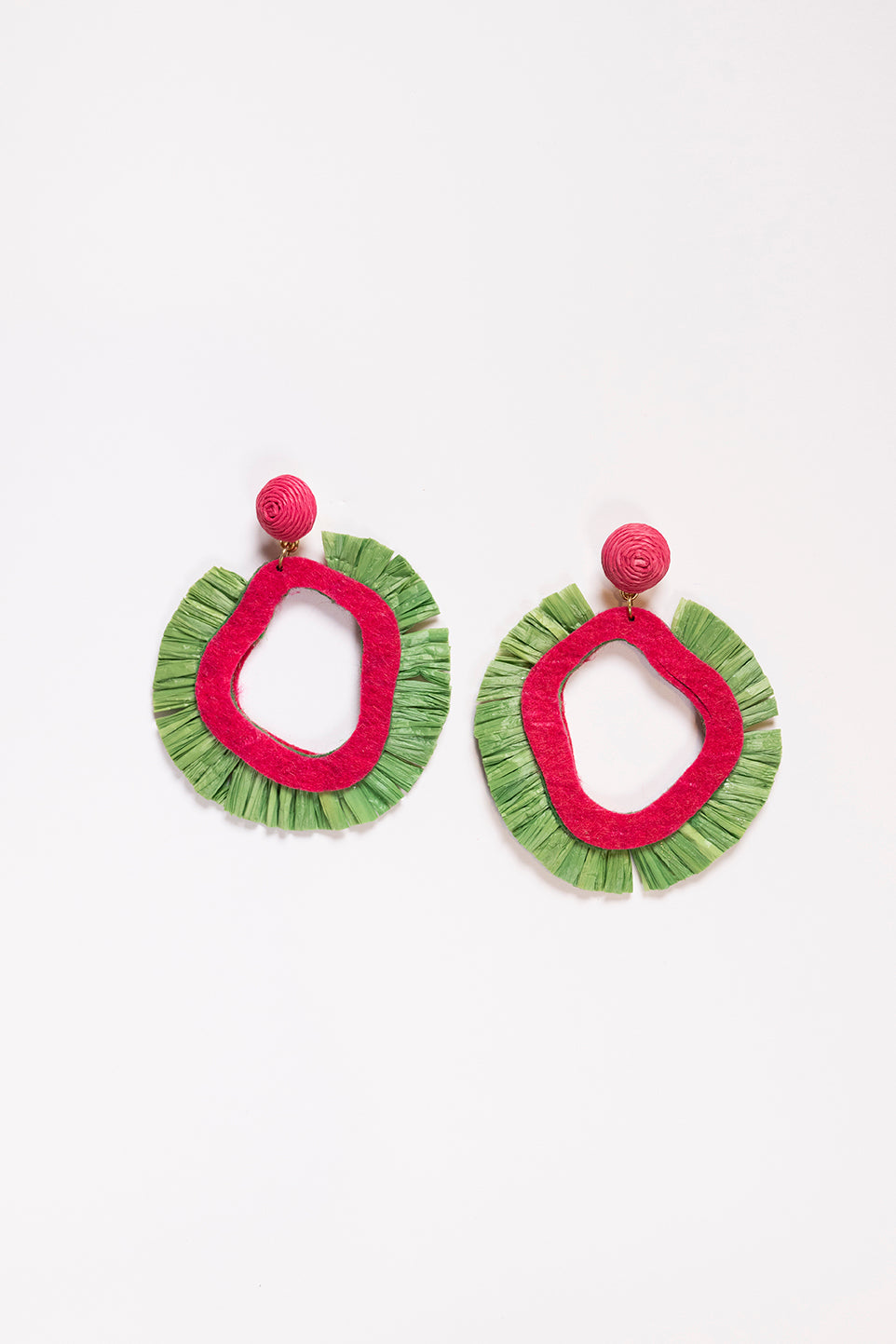 Raffia Organic Earrings in Pink and Green