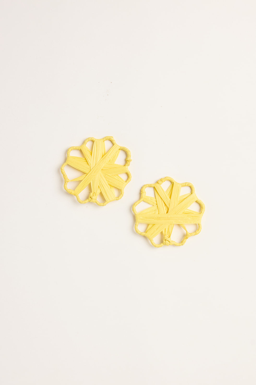 Raffia Woven Flower Earrings in Yellow