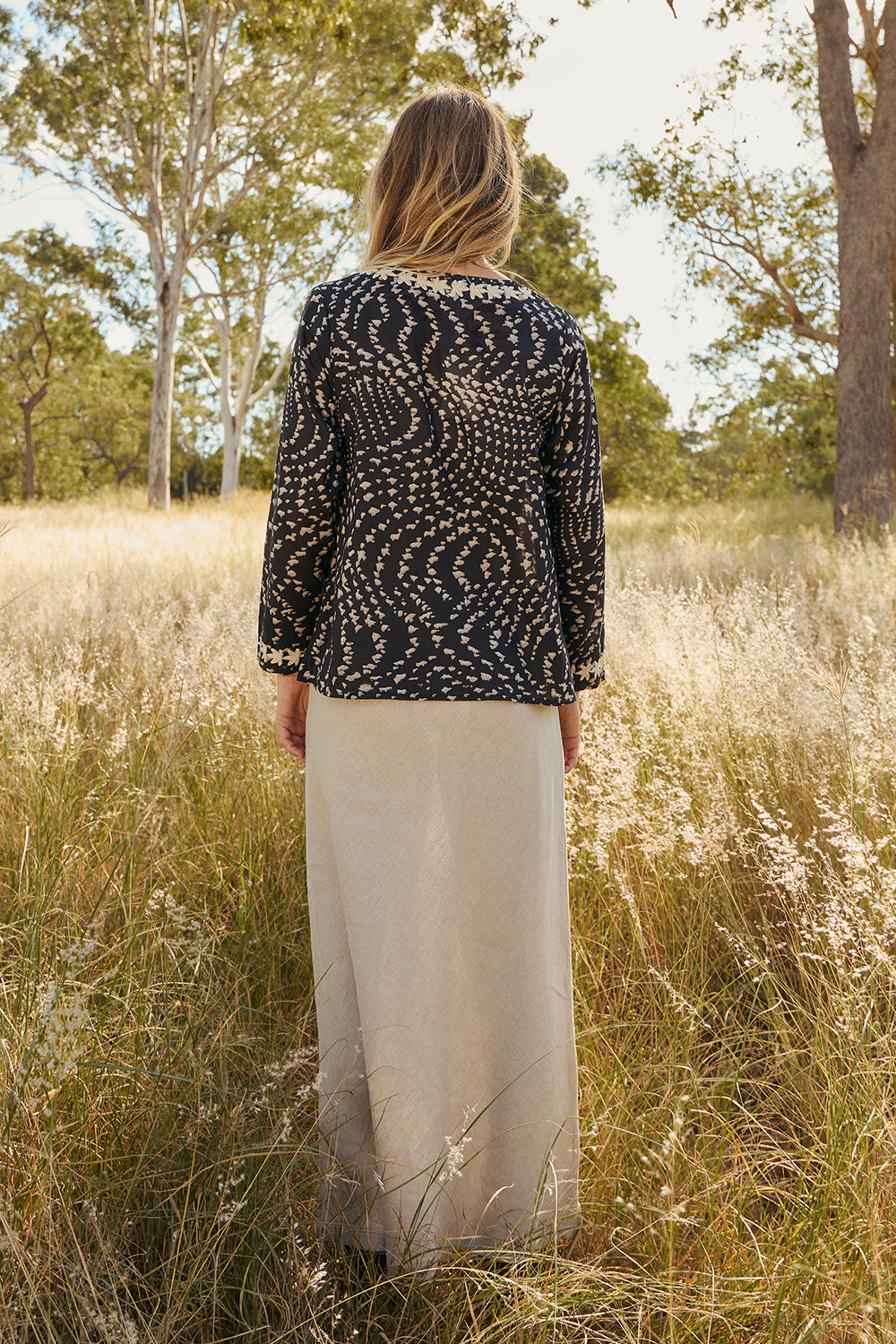 Rani Embroidered Blouse in Wild Jasmine in airy 100% cotton voile, designed in Brisbane Australia