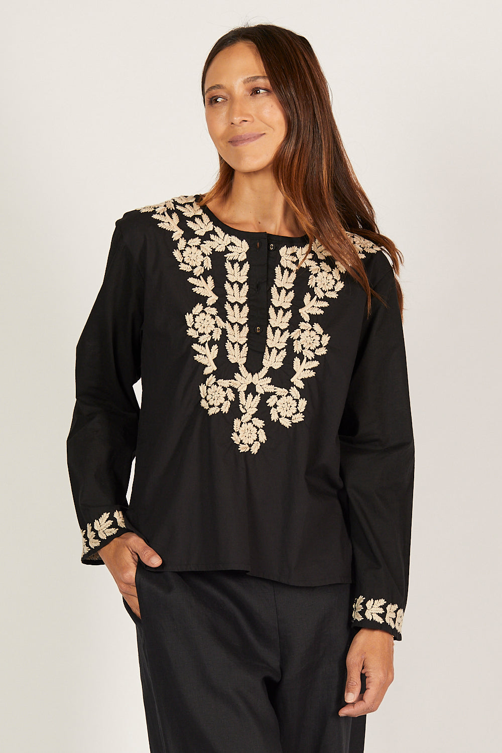 Rani Embroidered Kurti Top in Woodlet