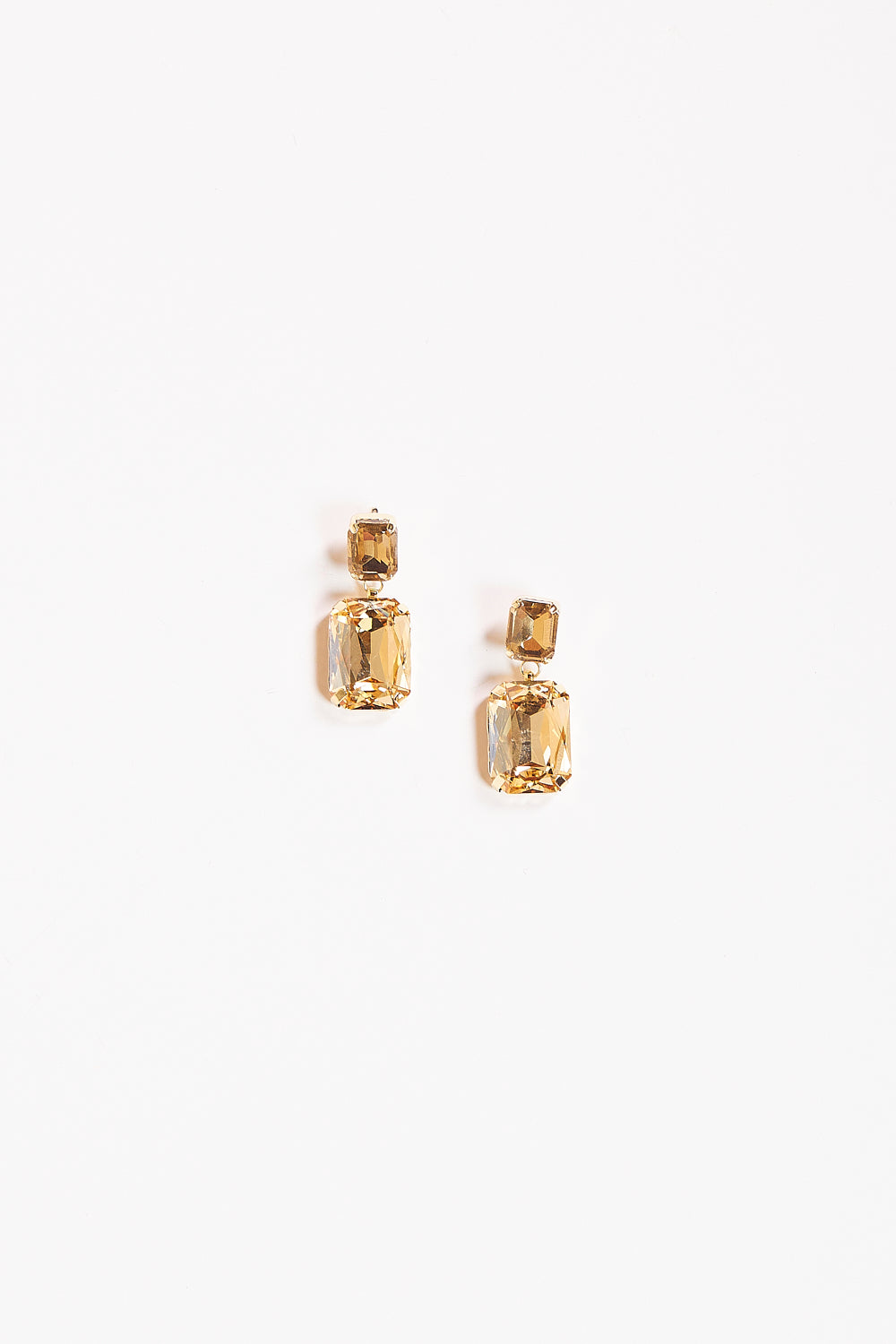 Rectangle Glass Stone Drop Earrings in Champagne