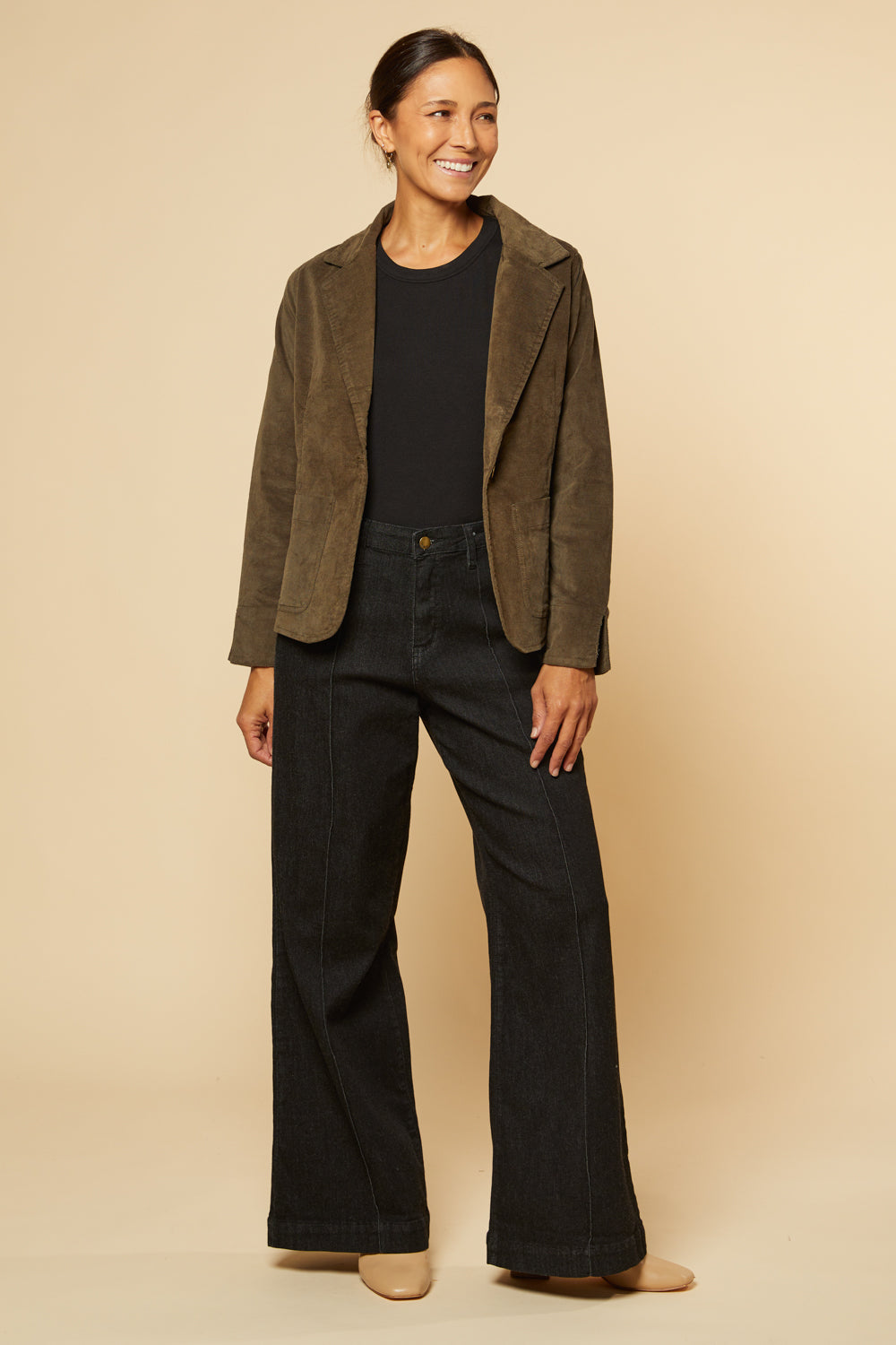 Adrift Relaxed Brushed Cotton Blazer in Olive