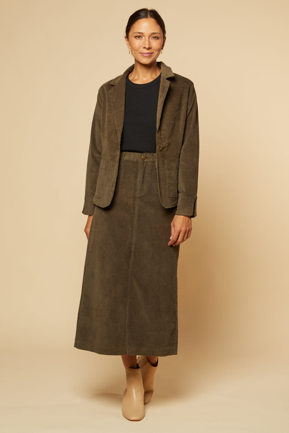 Adrift A-Line Brushed Cotton Skirt in Olive