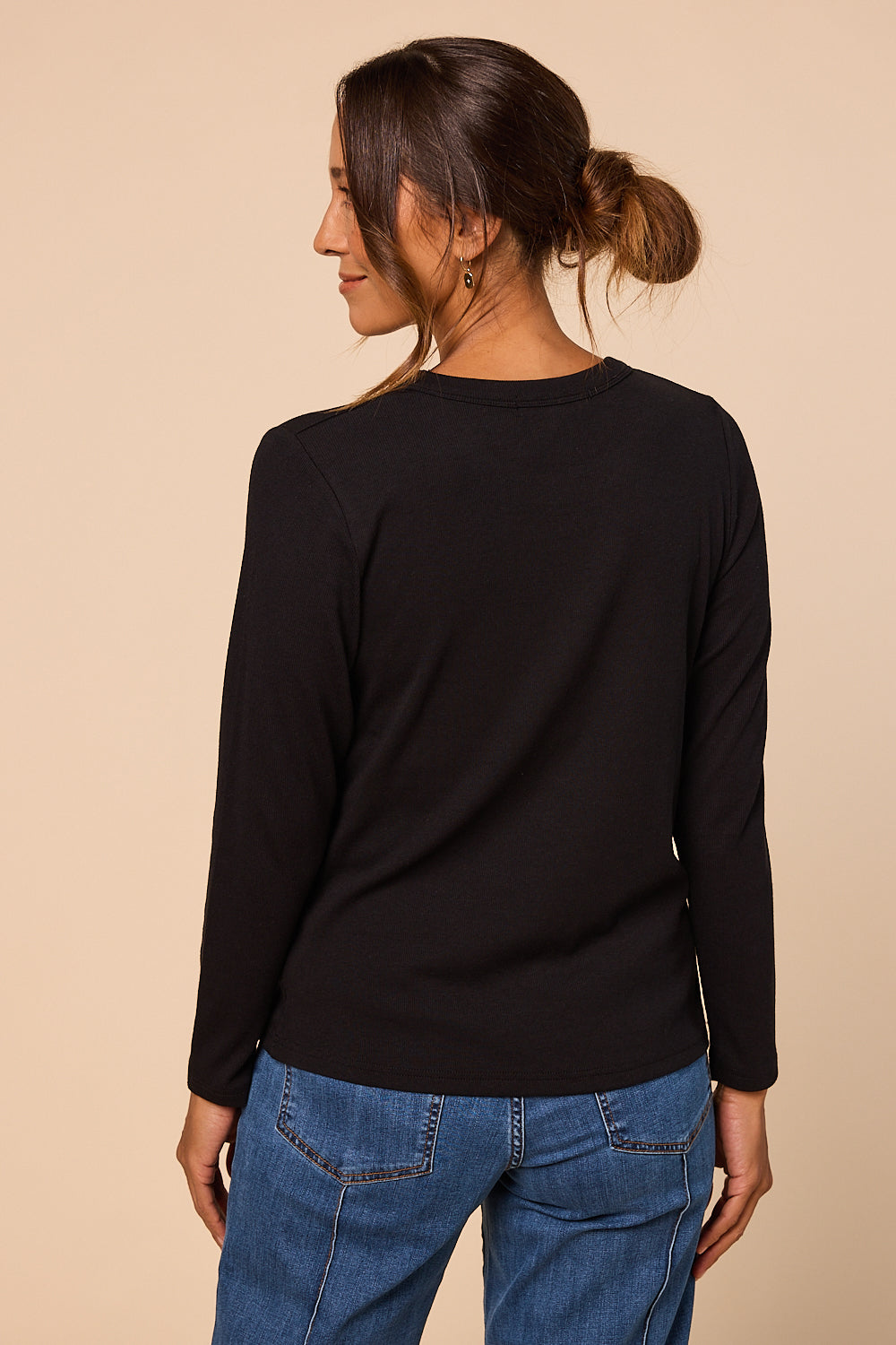 Adrift Ribbed Long Sleeve Tee in Black