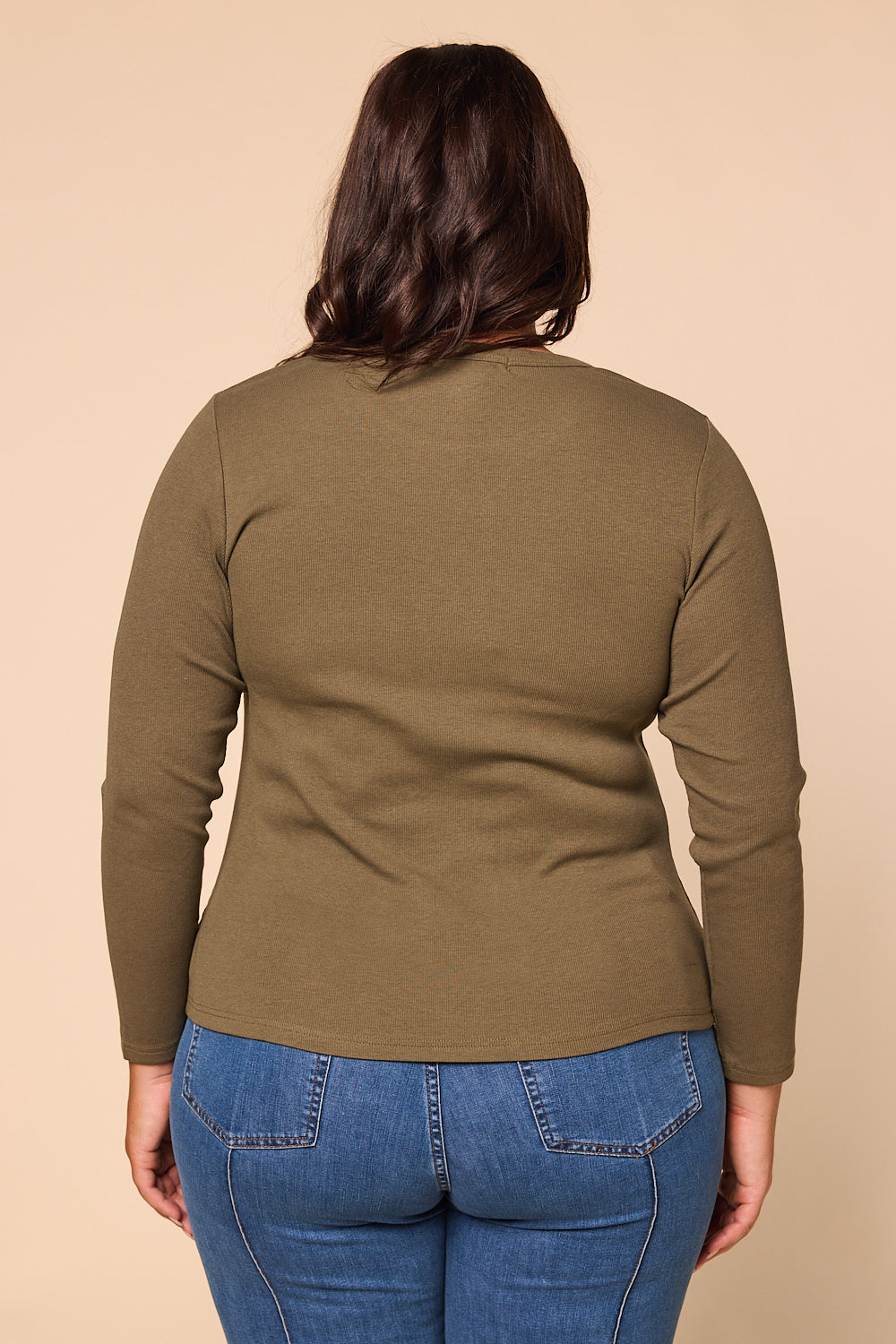 Adrift Ribbed Long Sleeve Tee in Khaki