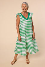 Rivka Frill Sleeve Linen Dress in Treviso Green