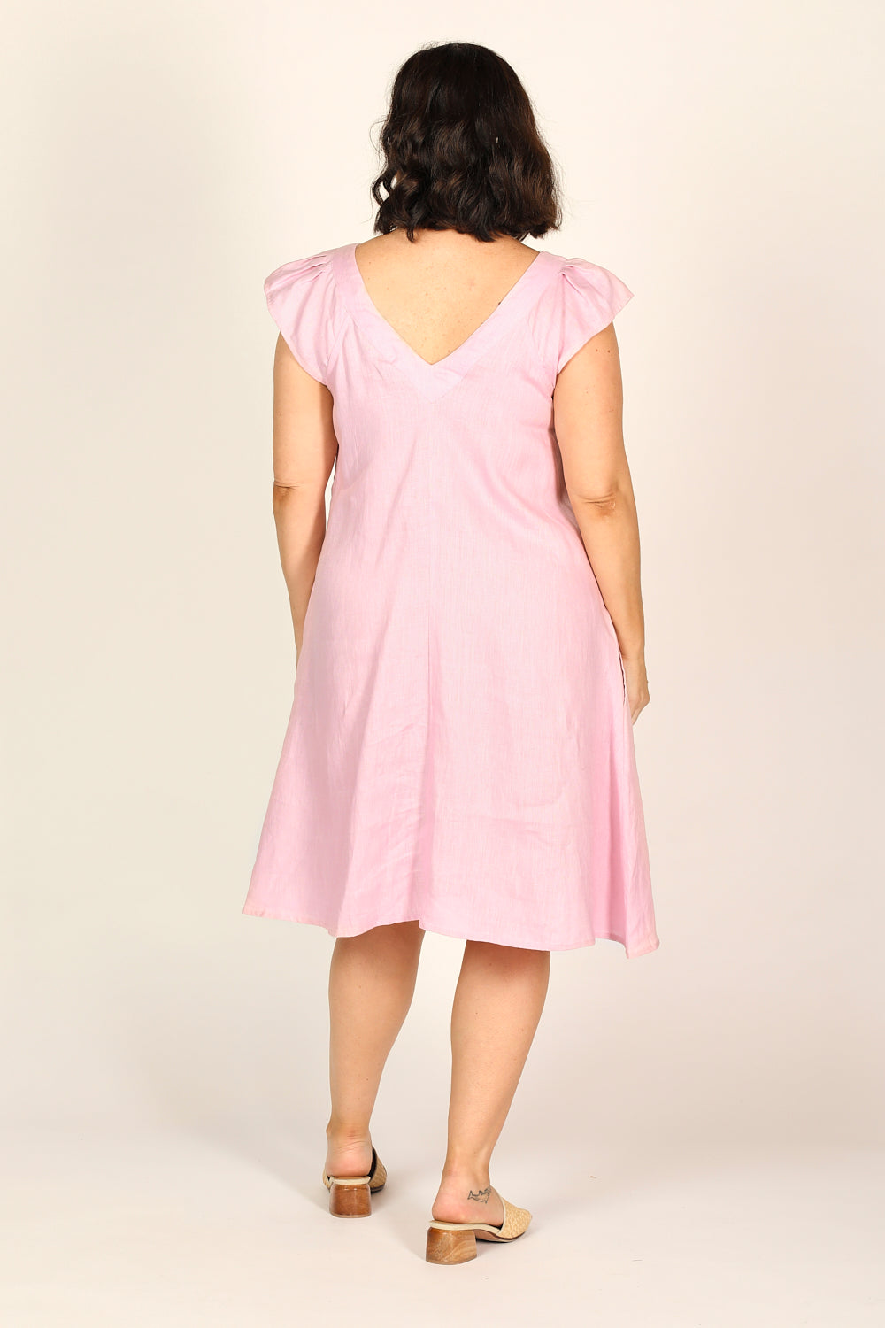 Rivka Frill Sleeve Linen Short Dress in Peony