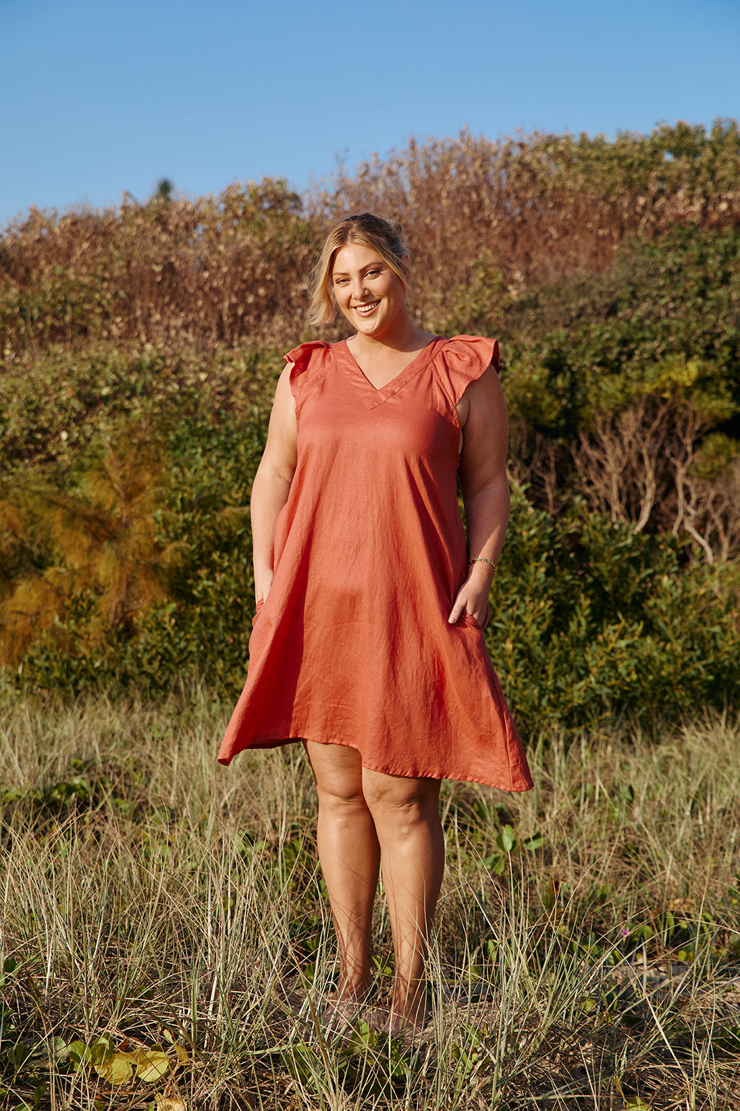 Rivka Linen Short Dress in Desert Rose