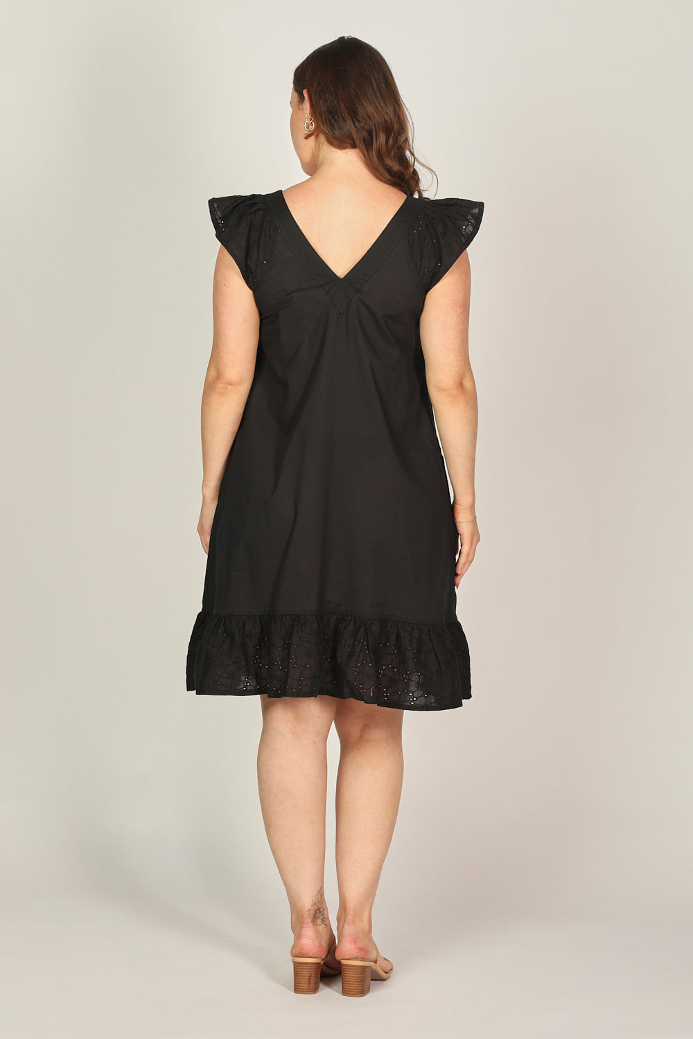 Rivka Short Broderie Anglaise Dress in Black