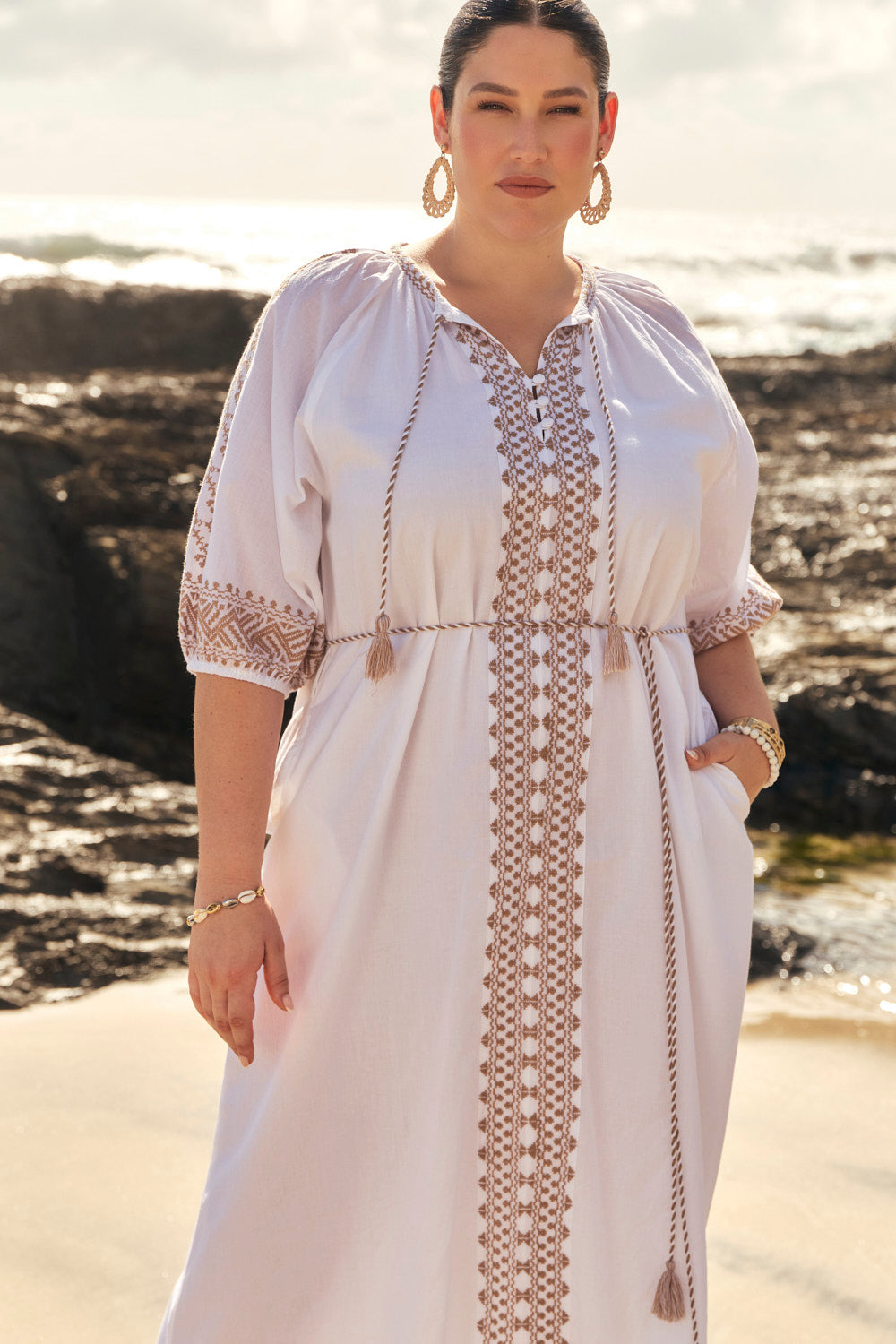 Robin Embroidered Dress in Alabaster