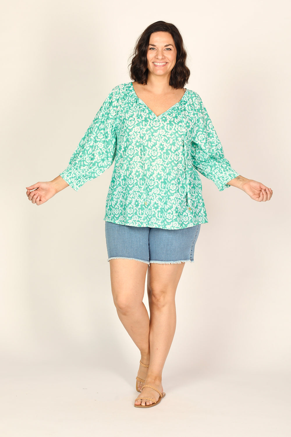 Robin Peasant Top in Shibori Turquoise