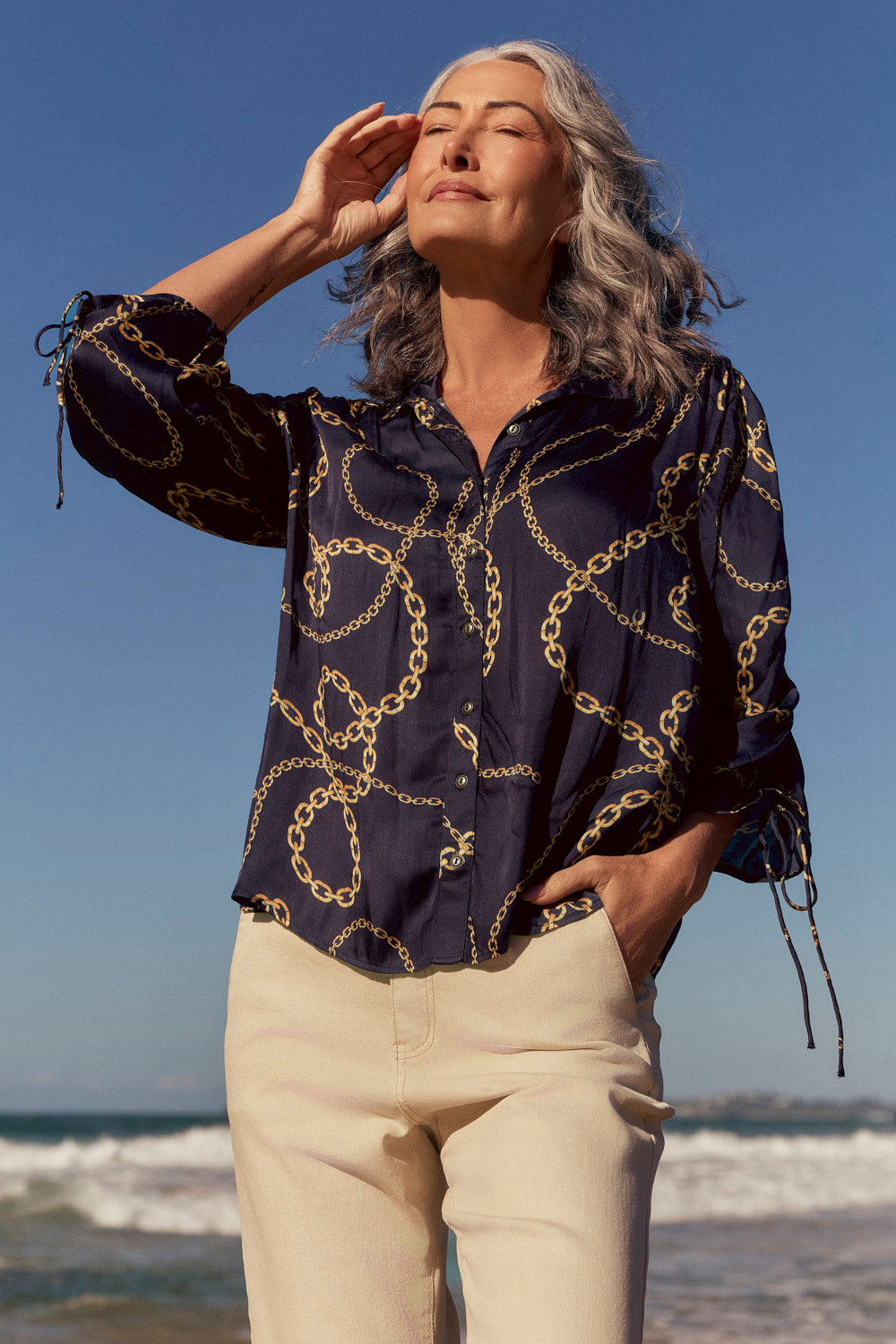 Romi High Neck Shirt in Meridian
