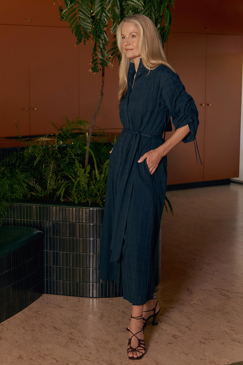 Romi Maxi Dress in Navy Dobby