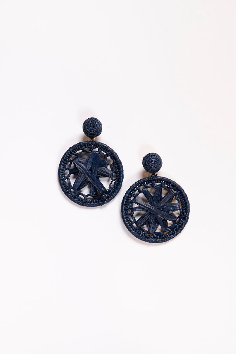 Round Woven Circle Earrings in Navy