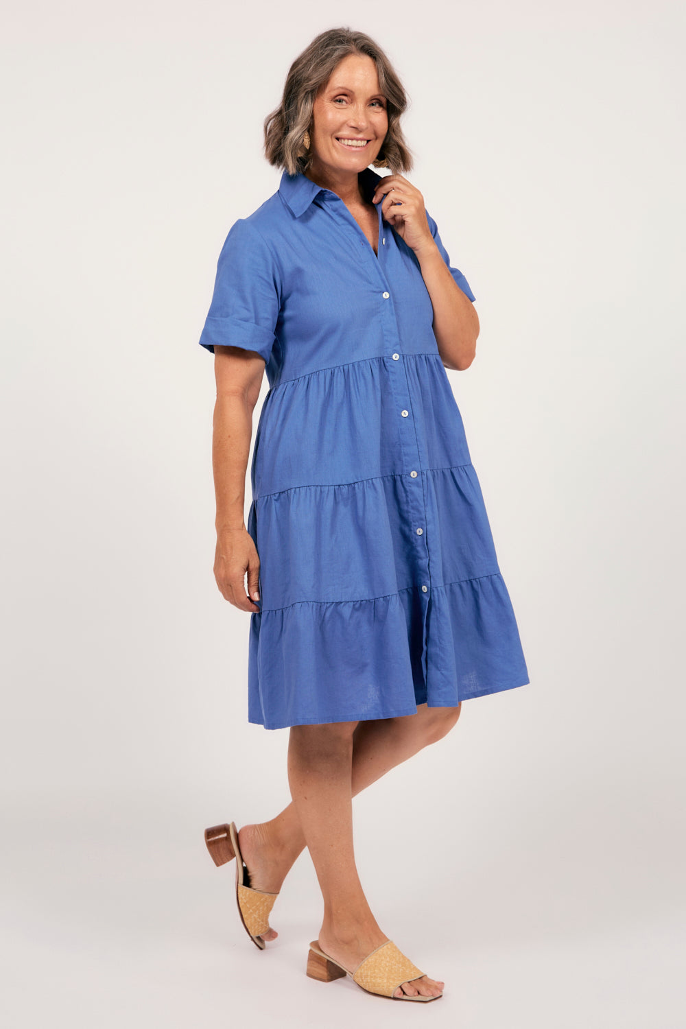 Sabre Collared Short Dress in Yale Blue