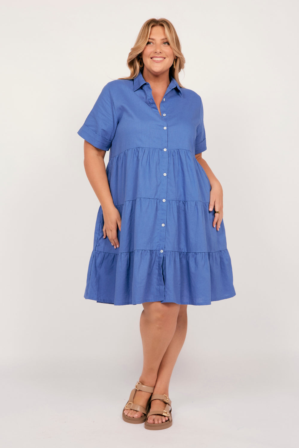 Sabre Collared Short Dress in Yale Blue