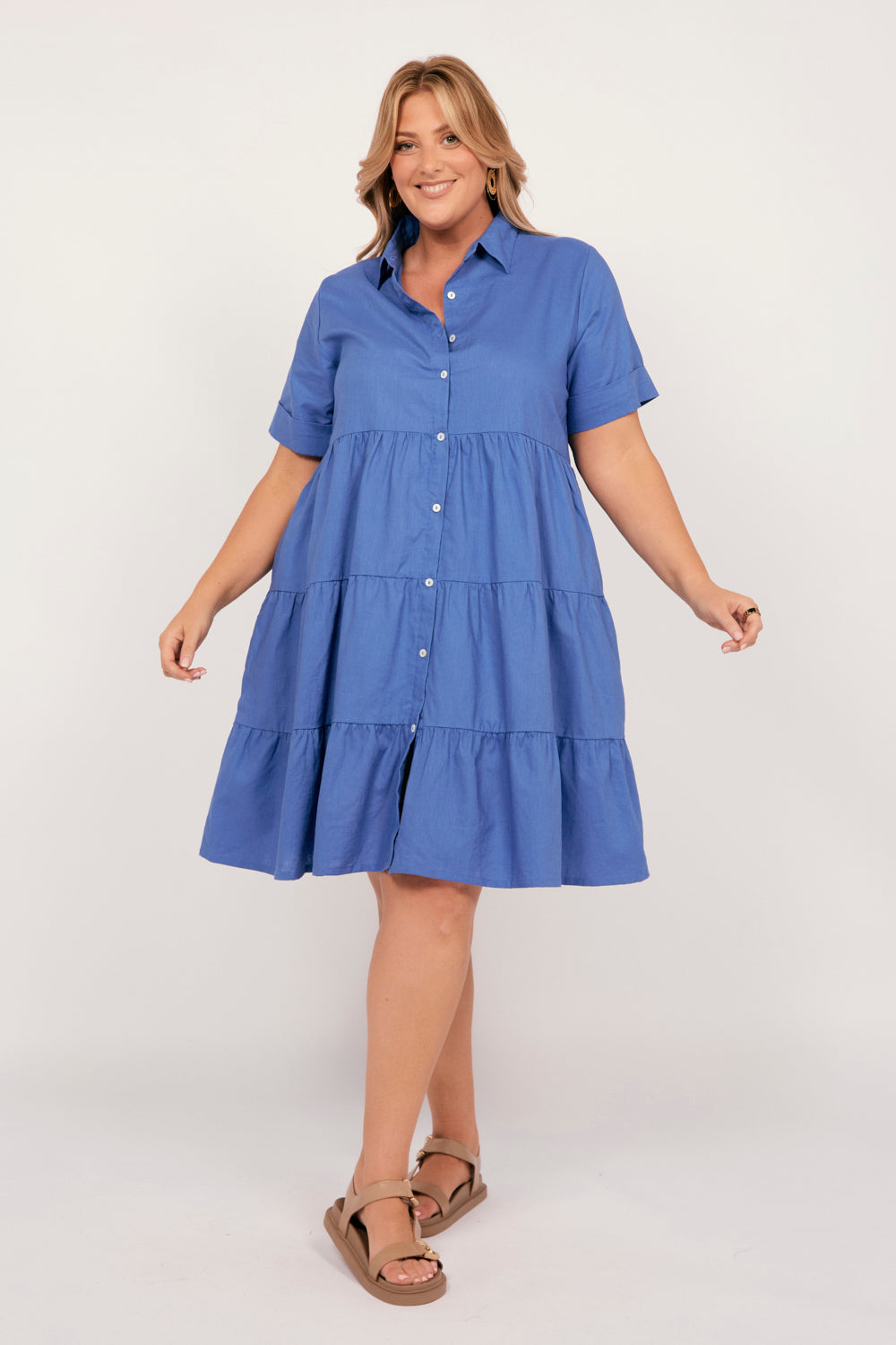 Sabre Collared Short Dress in Yale Blue