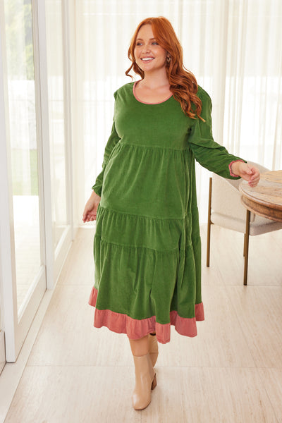Sabre Corduroy Maxi Dress in Green (7131829600330)