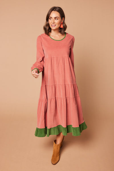 Sabre Corduroy Maxi Dress in Pink (7131829207114)