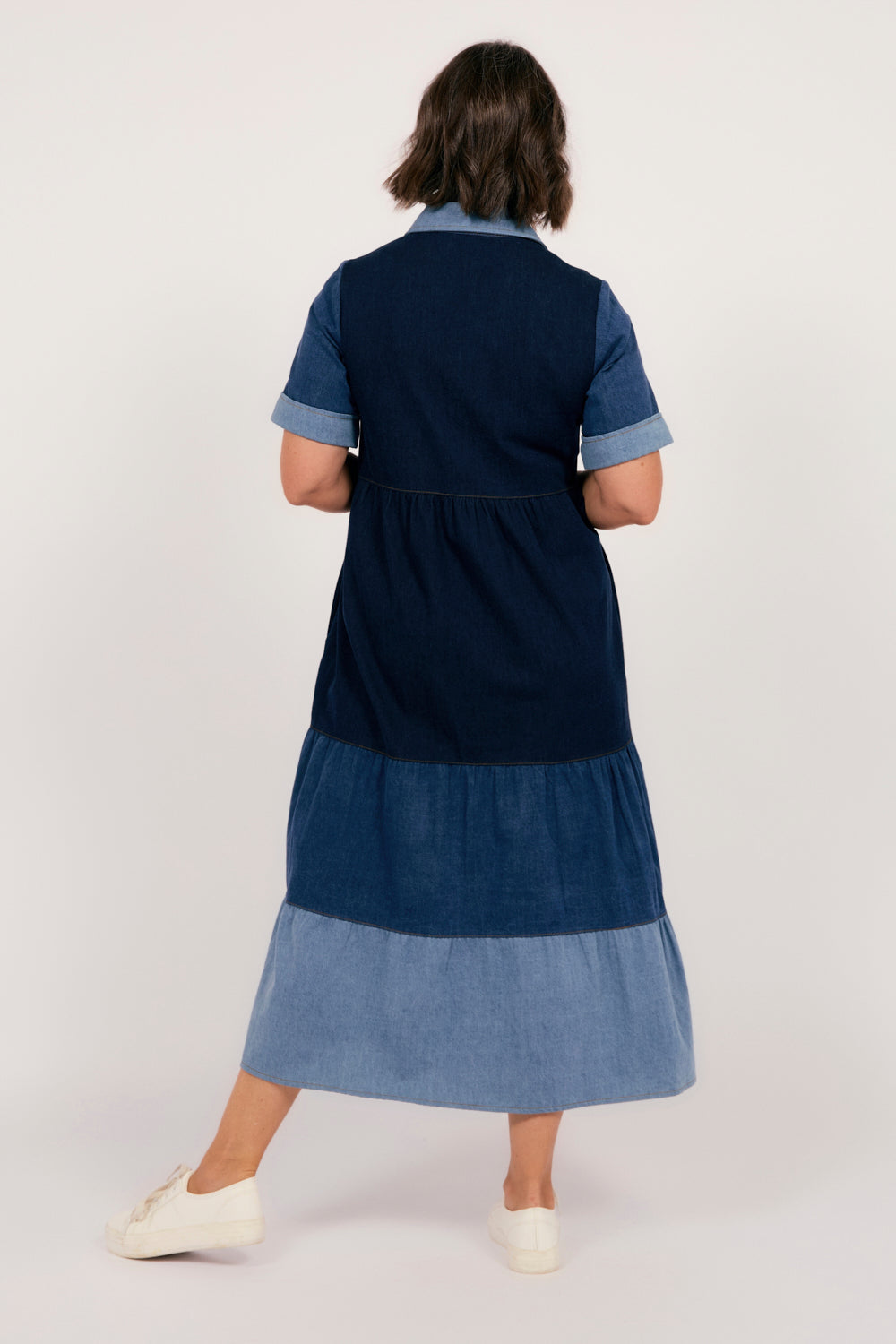 Sabre Denim Collared Dress in Patchwork