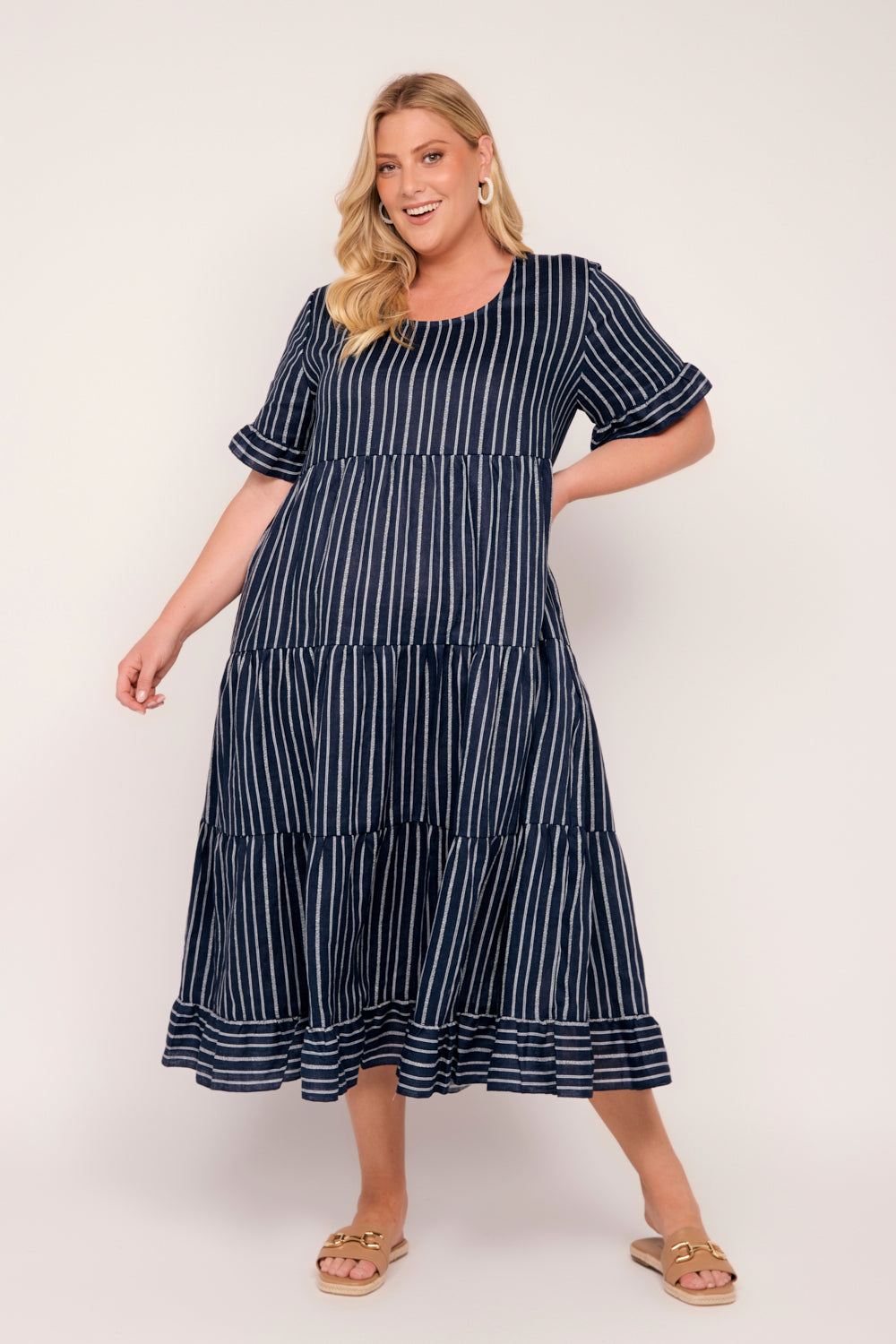 Sabre Linen Frill Dress in Boathouse