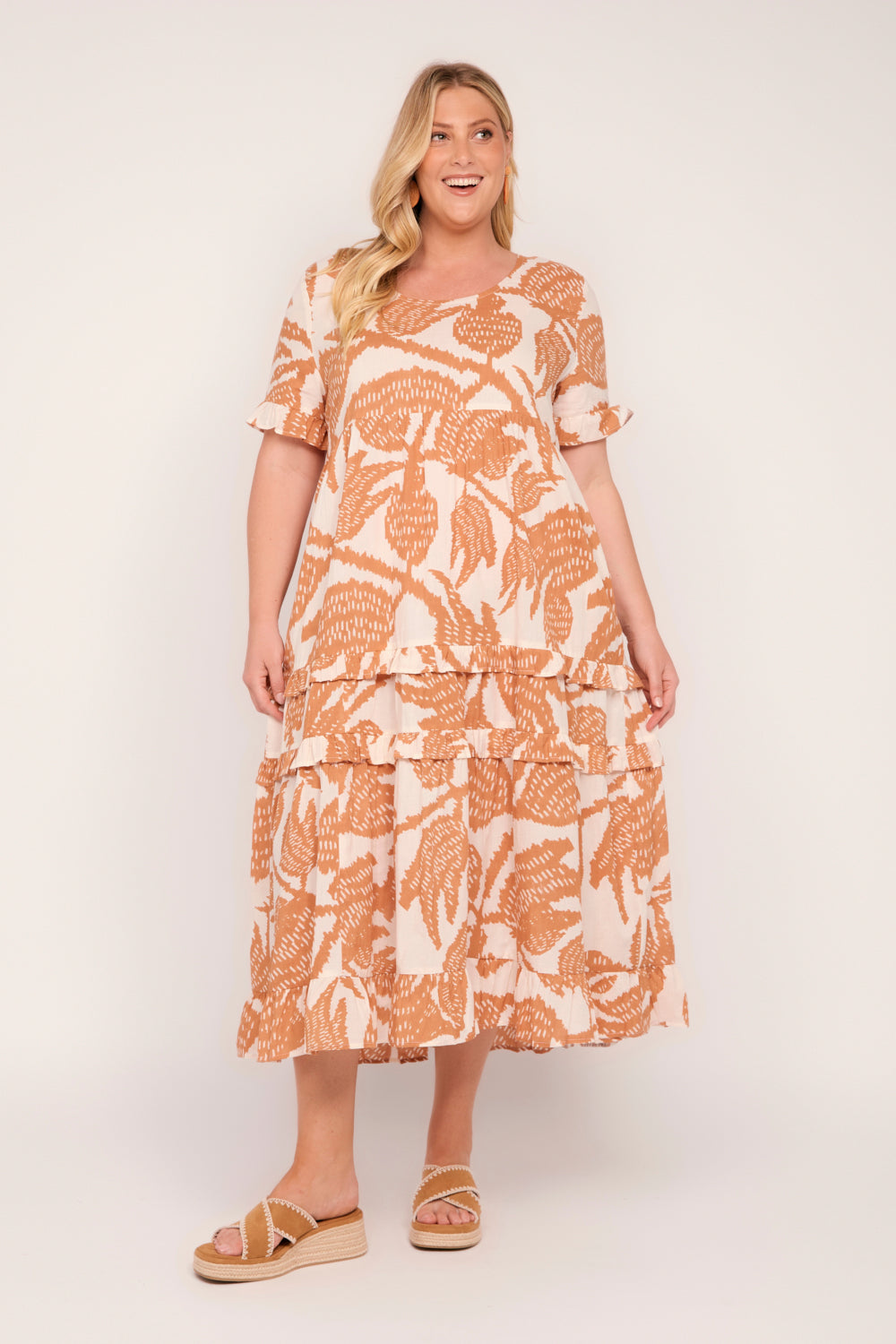 Sabre Frill Dress in Desert Palms